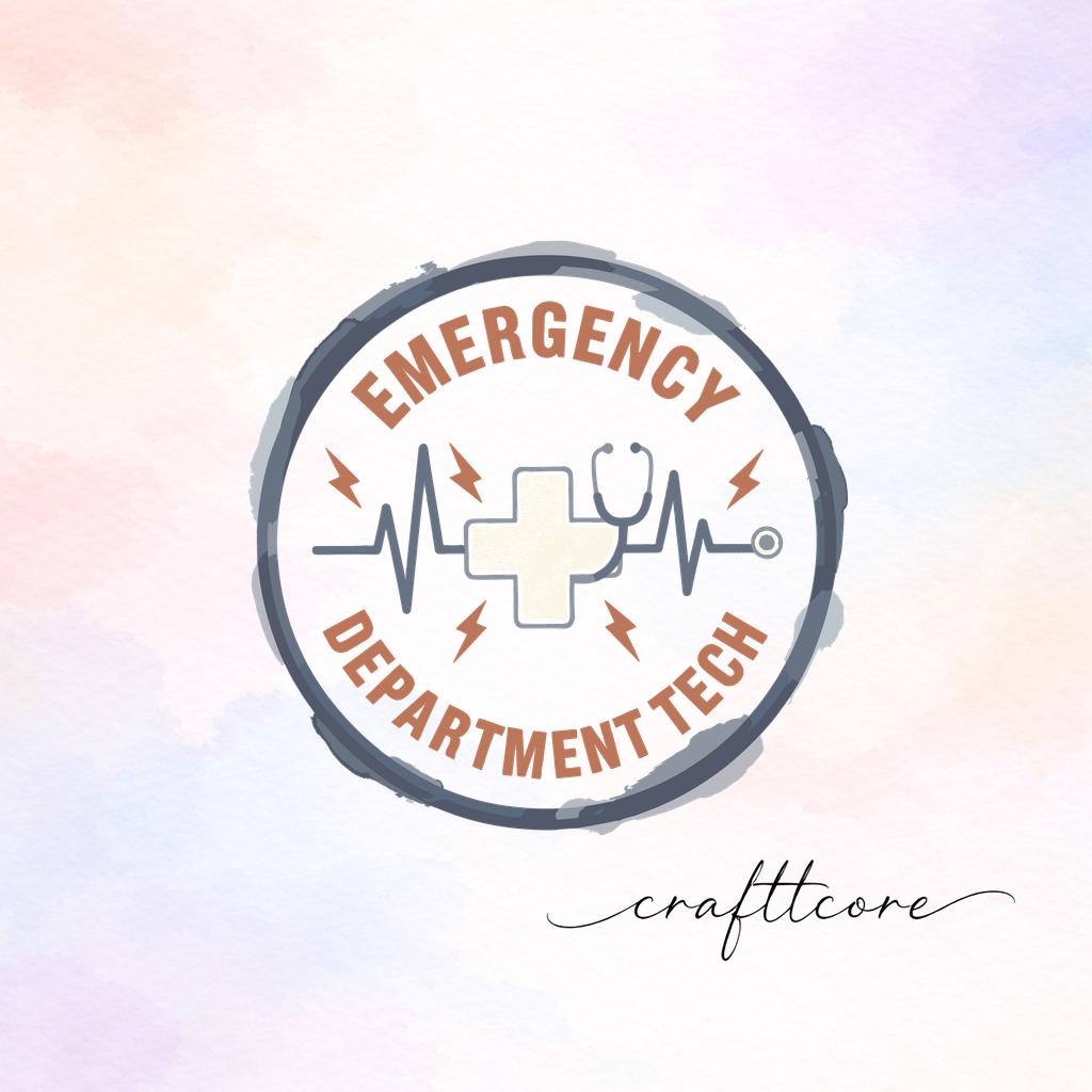 Emergency Department Tech SVG, Watercolor Medical Badge Clipart, Stethoscope Heartbeat Vector (Digital Download)