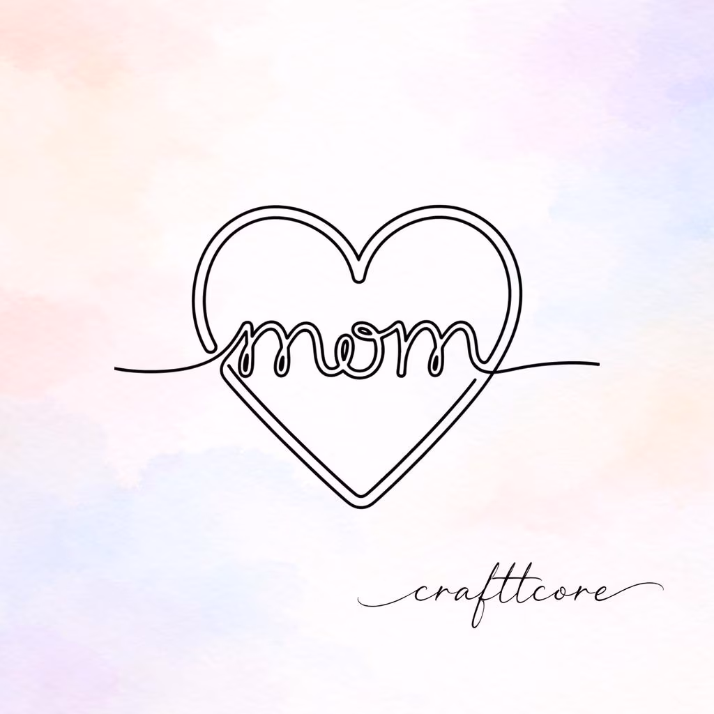Mom Heart Line Art SVG | Minimalist Monoline Shirt Design Vector (Digital Download)