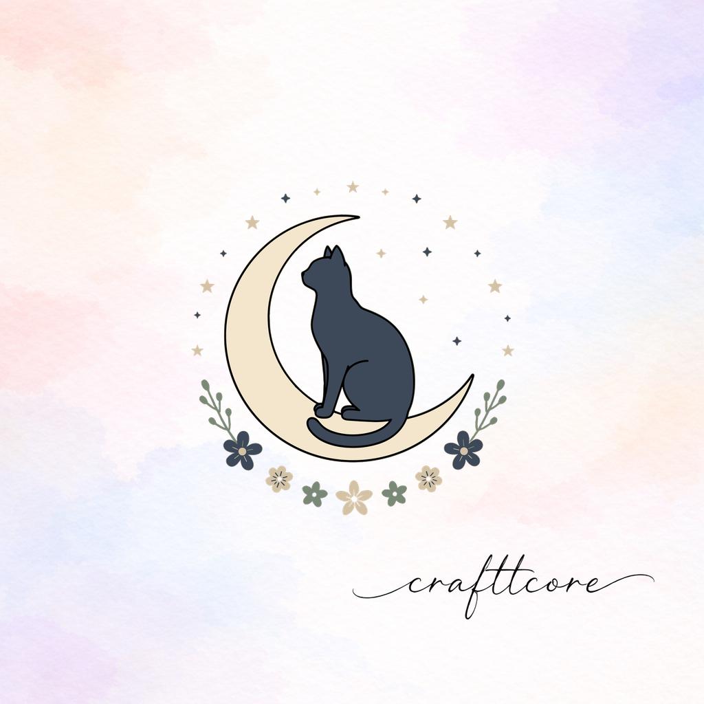 Cat Moon Clipart, Celestial Floral Pet Memorial PNG SVG (Digital Download)