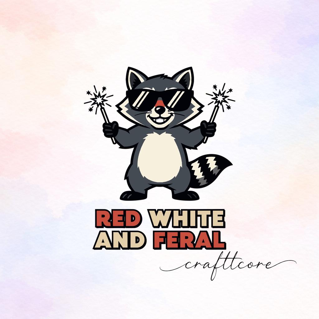 Red White Feral Raccoon SVG, Retro Mascot PNG, Mid Century Vector Graphic (Digital Download)