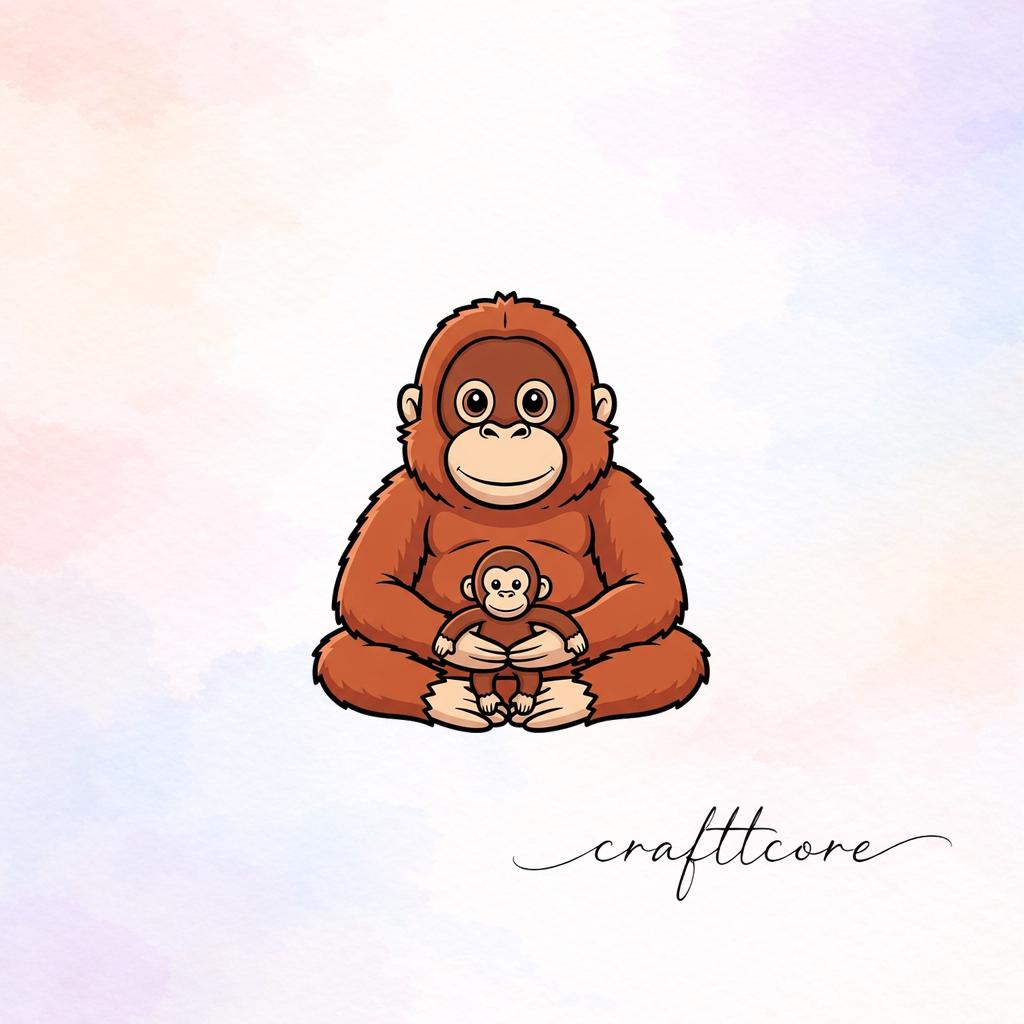 Mama Orangutan Baby SVG | Minimalist Monkey Cut File (Digital Download)