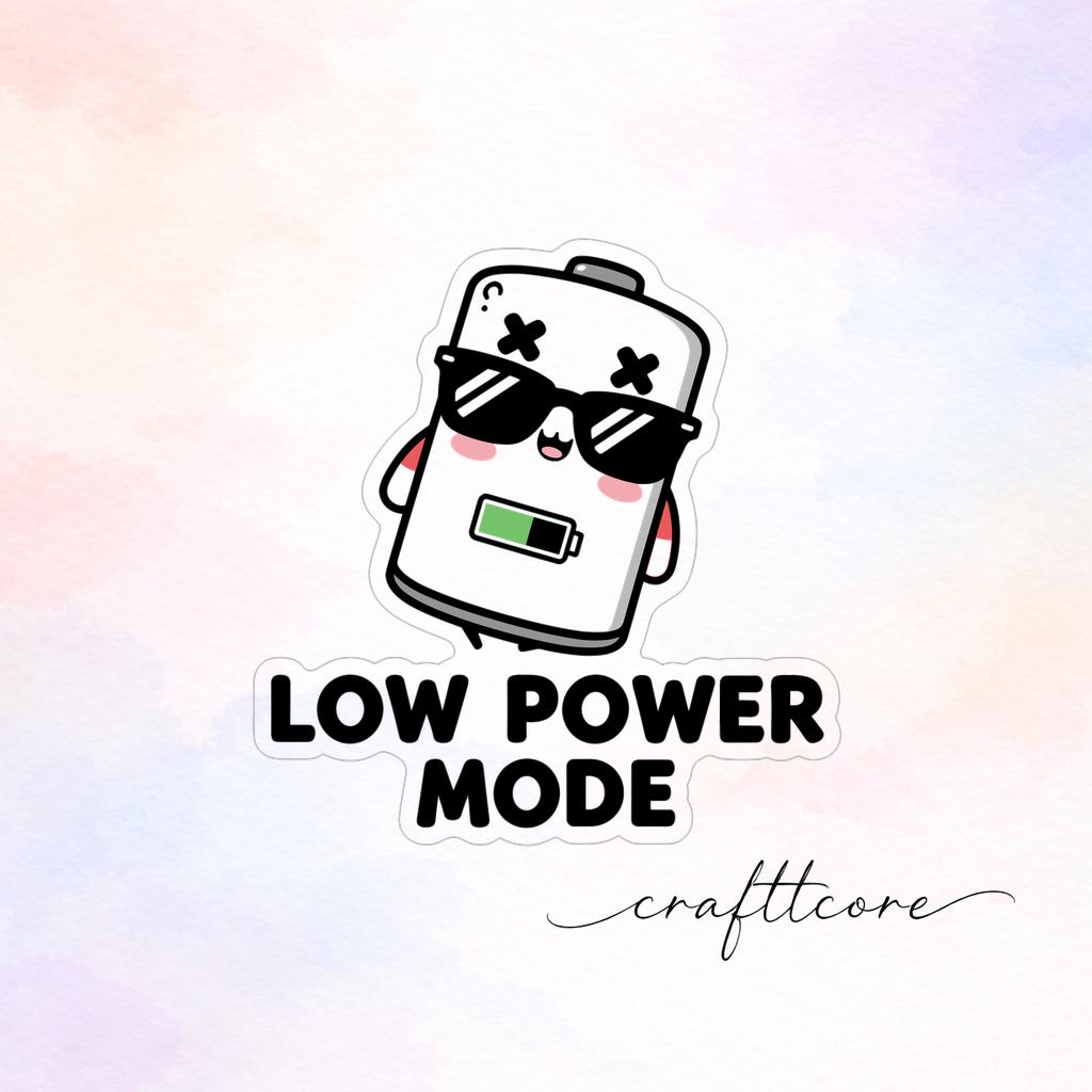 Low Power Mode Battery Mascot Sticker, Retro Cartoon Vector Art (Digital Download)