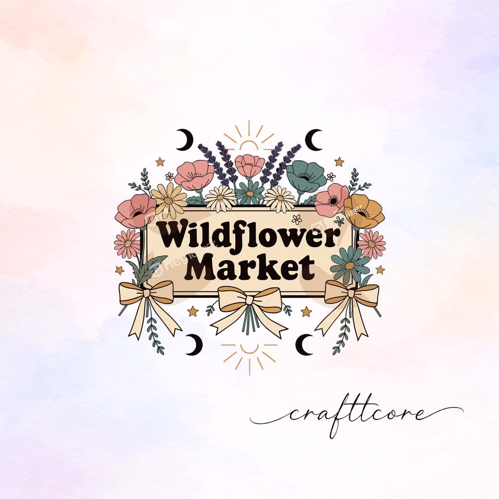 Wildflower Market Boho Celestial SVG, Vintage Floral Line Art Clipart (Instant Download)