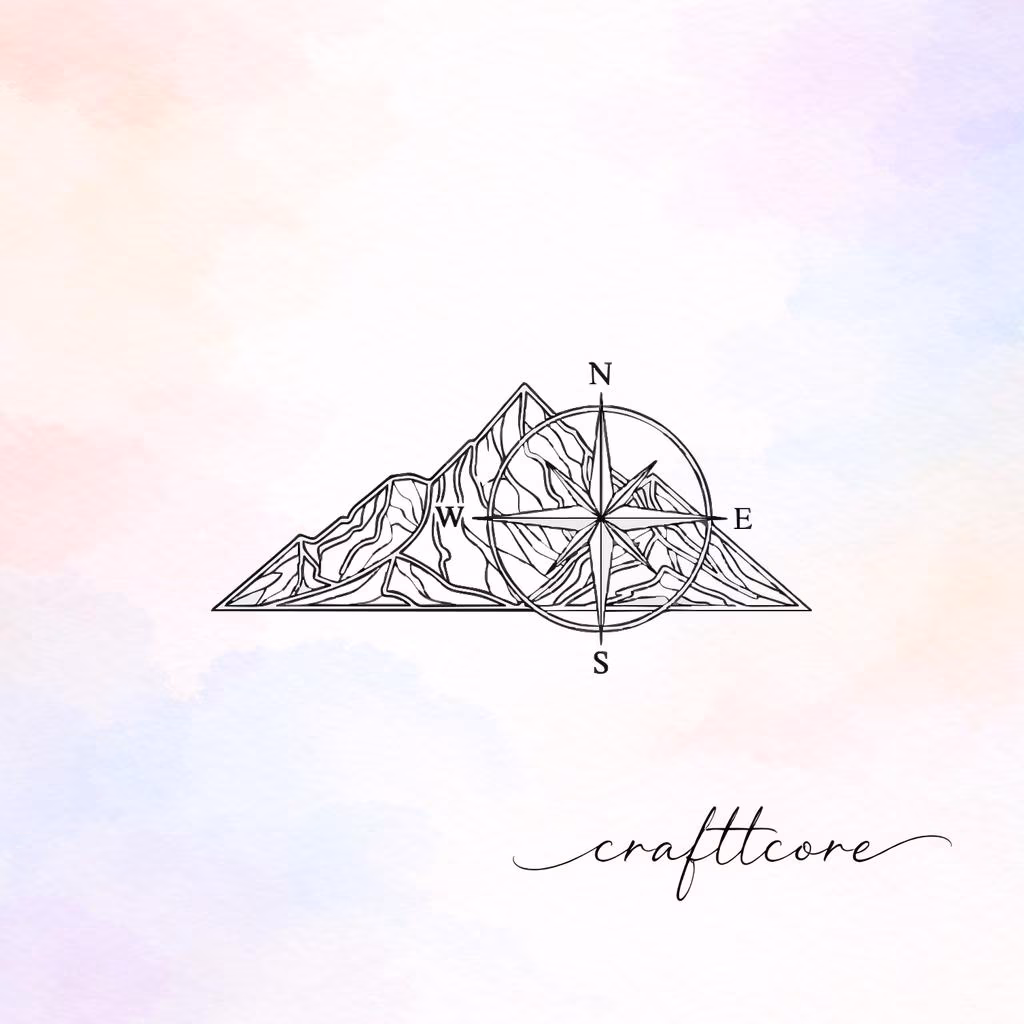 Mountain Compass SVG | Blueprint Style Vector, Minimalist Cut File (Digital Download)