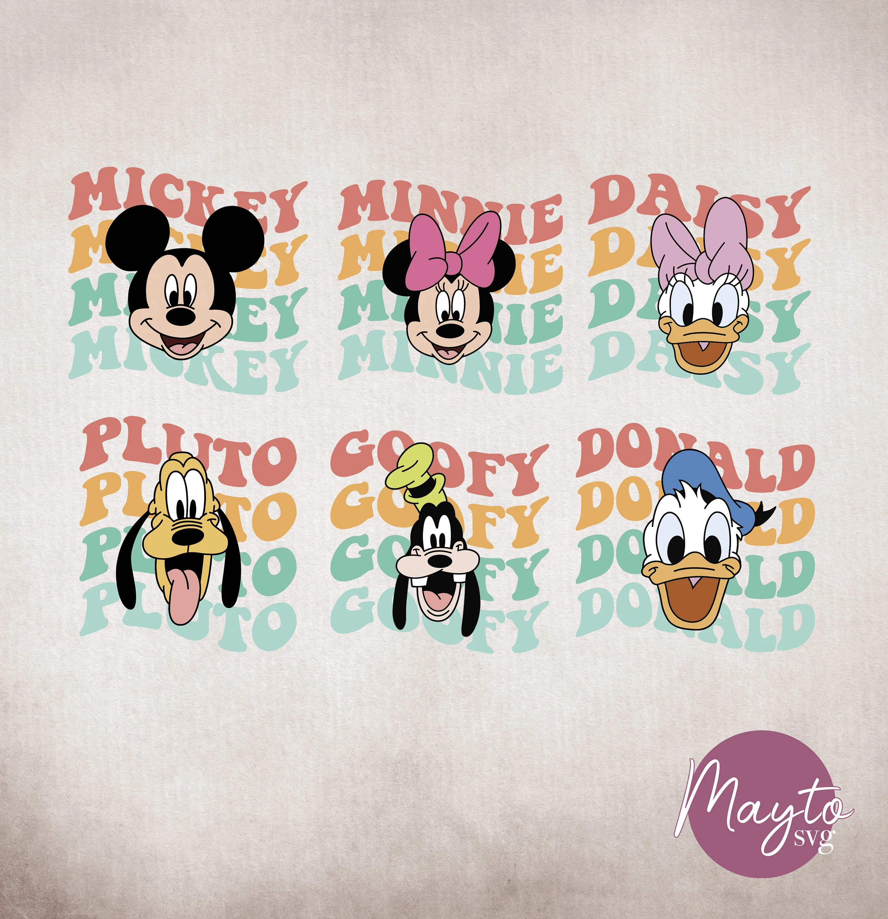 Disney Friends Retro PNG Bundle • Mickey Minnie Donald Daisy Goofy Pluto SVG • Vintage Family Shirt Design