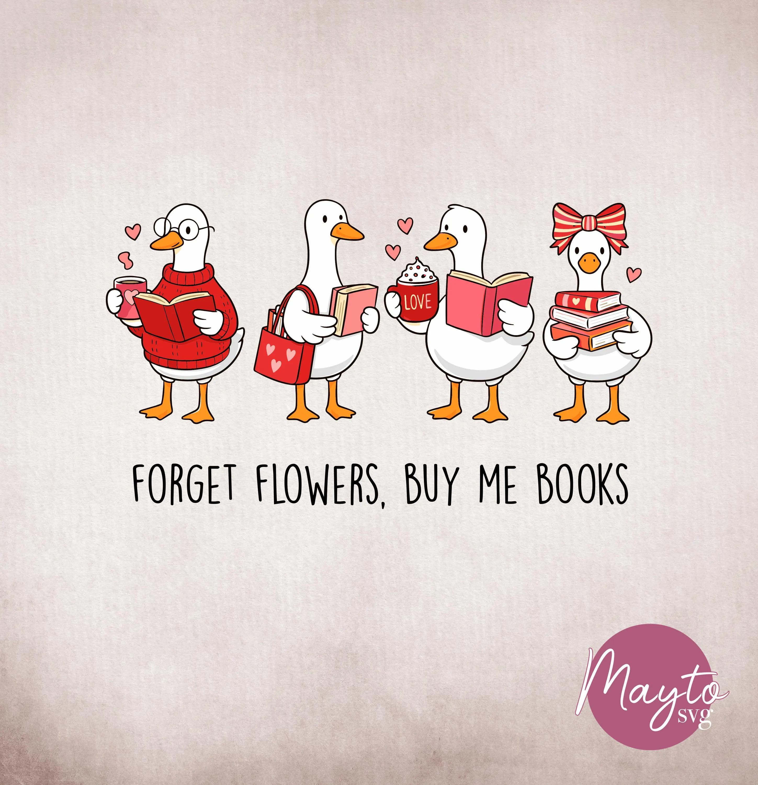 Funny Valentine Goose Svg, Book Lover Gift (PNG, SVG Digital Download)