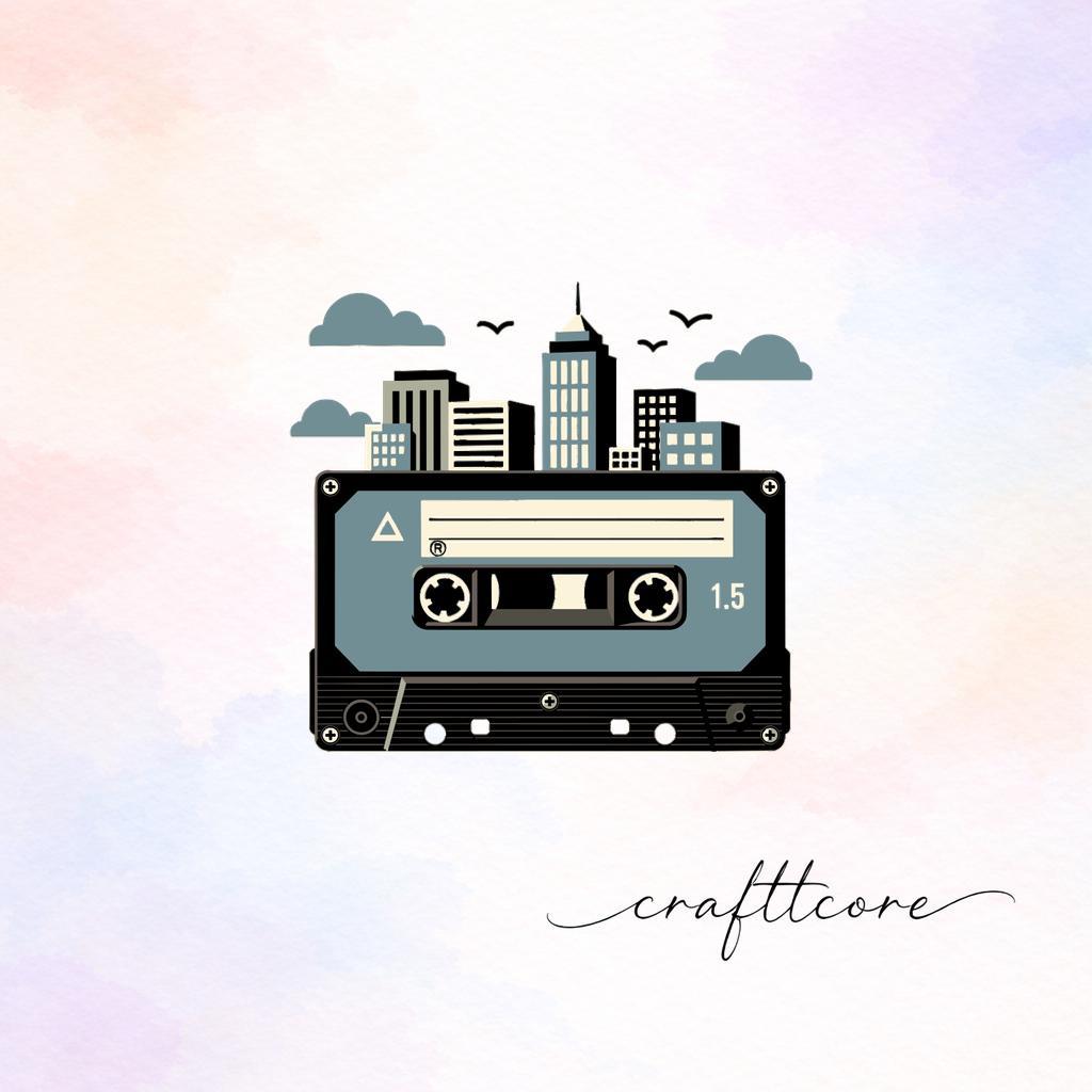 Mid Century Skyline Art | Retro Music Graphic, Vintage Cassette SVG (Digital Download)
