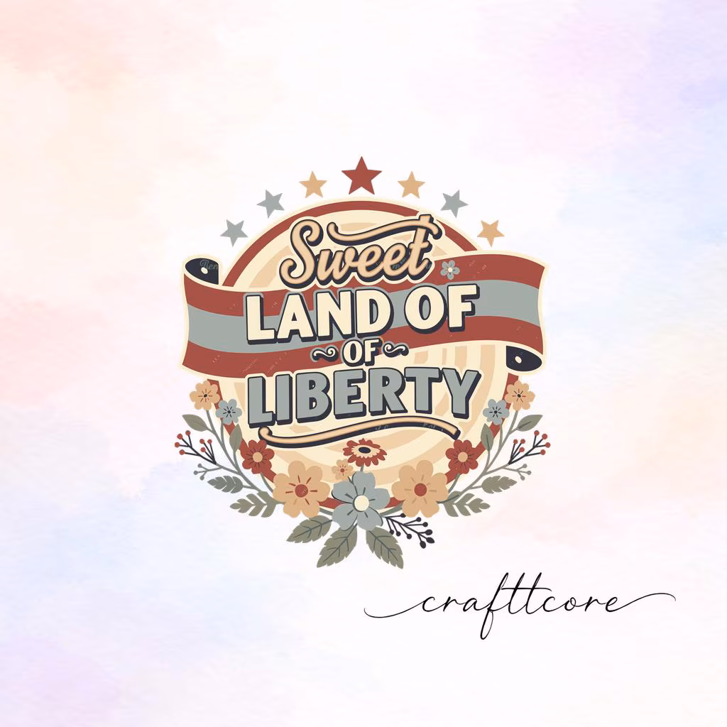 Sweet Land of Liberty SVG PNG, Vintage Wildflower Flag Design (Digital Download)
