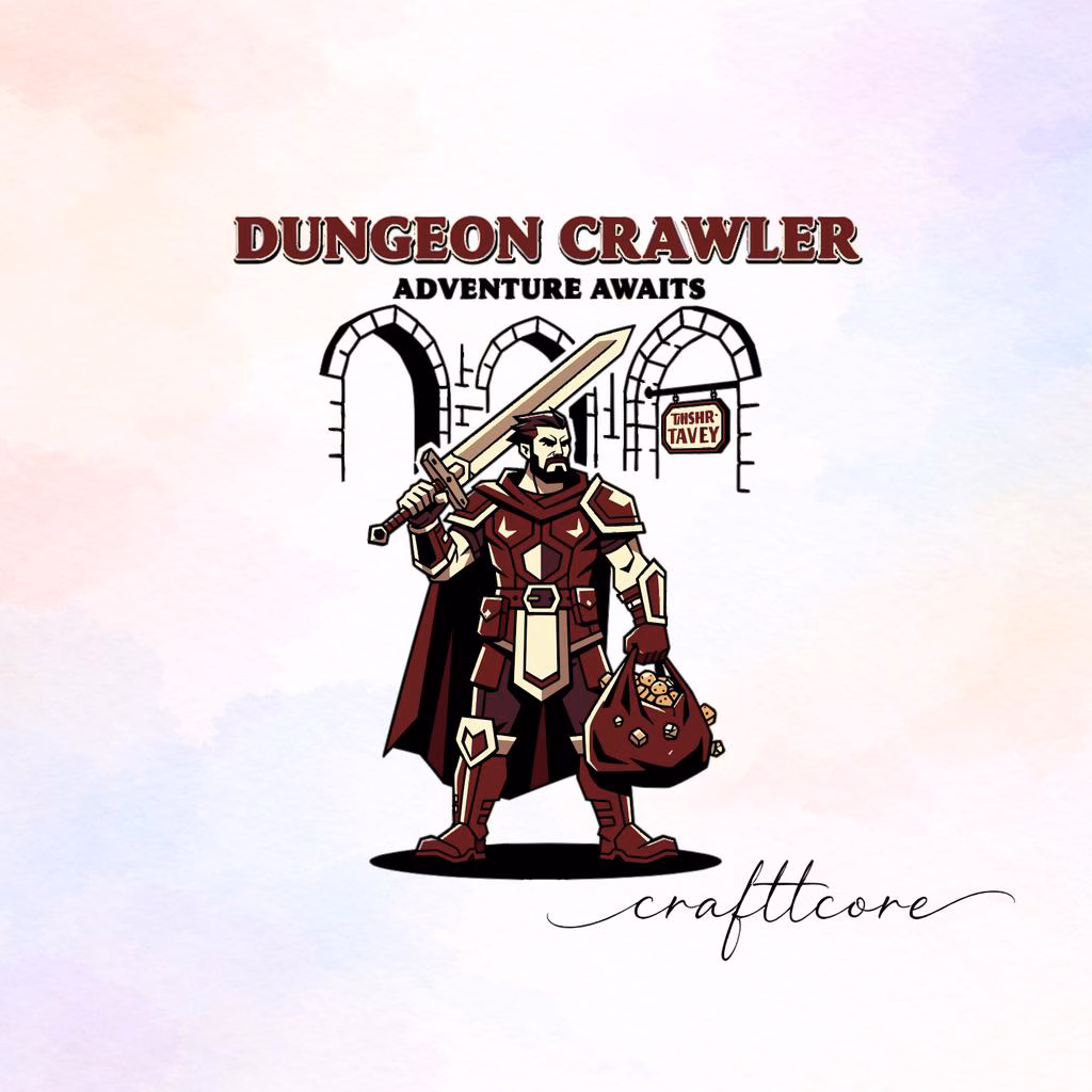 Fantasy Dungeon Crawler SVG | Retro RPG Poster Art, Mid Century Design (Digital Download)