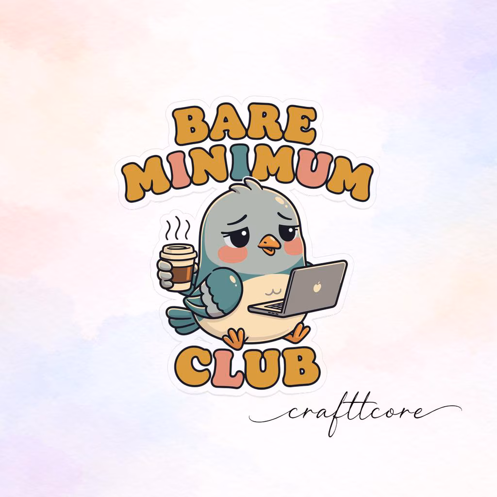 Exhausted Pigeon Sticker, Retro Cartoon Coffee Laptop Clipart (SVG, PNG)