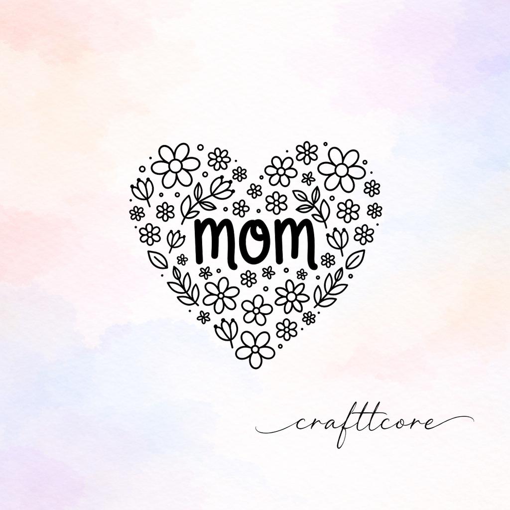 Floral Heart Mom SVG PNG Clipart, Hand Drawn Flower Illustration (Digital Download)