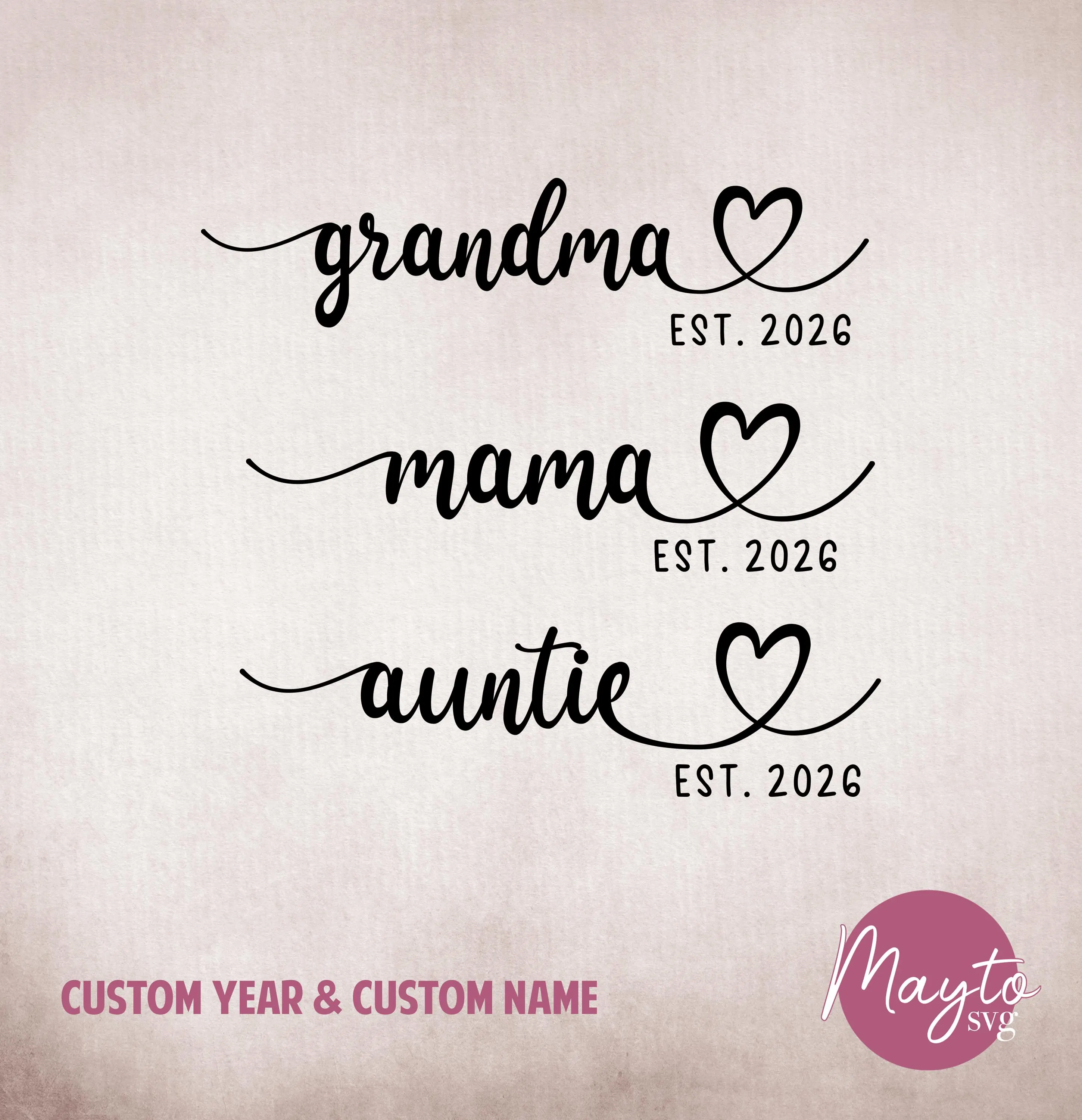 Custom Mama Grandma Nana Est Year Cut File (Digital Download), Custom Text