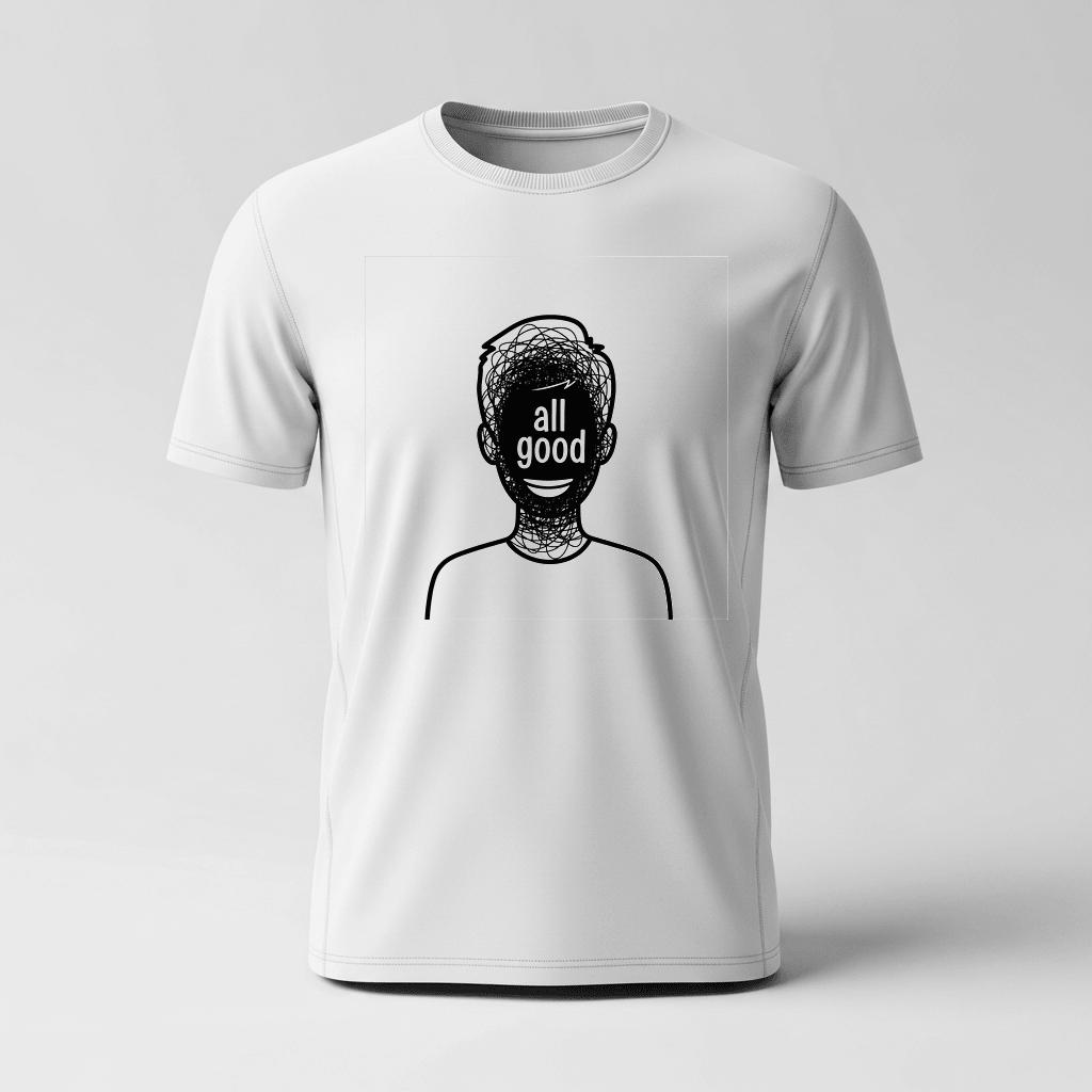 Minimalist SVG "All Good" Chaotic Scribble Face T-Shirt Graphic Print