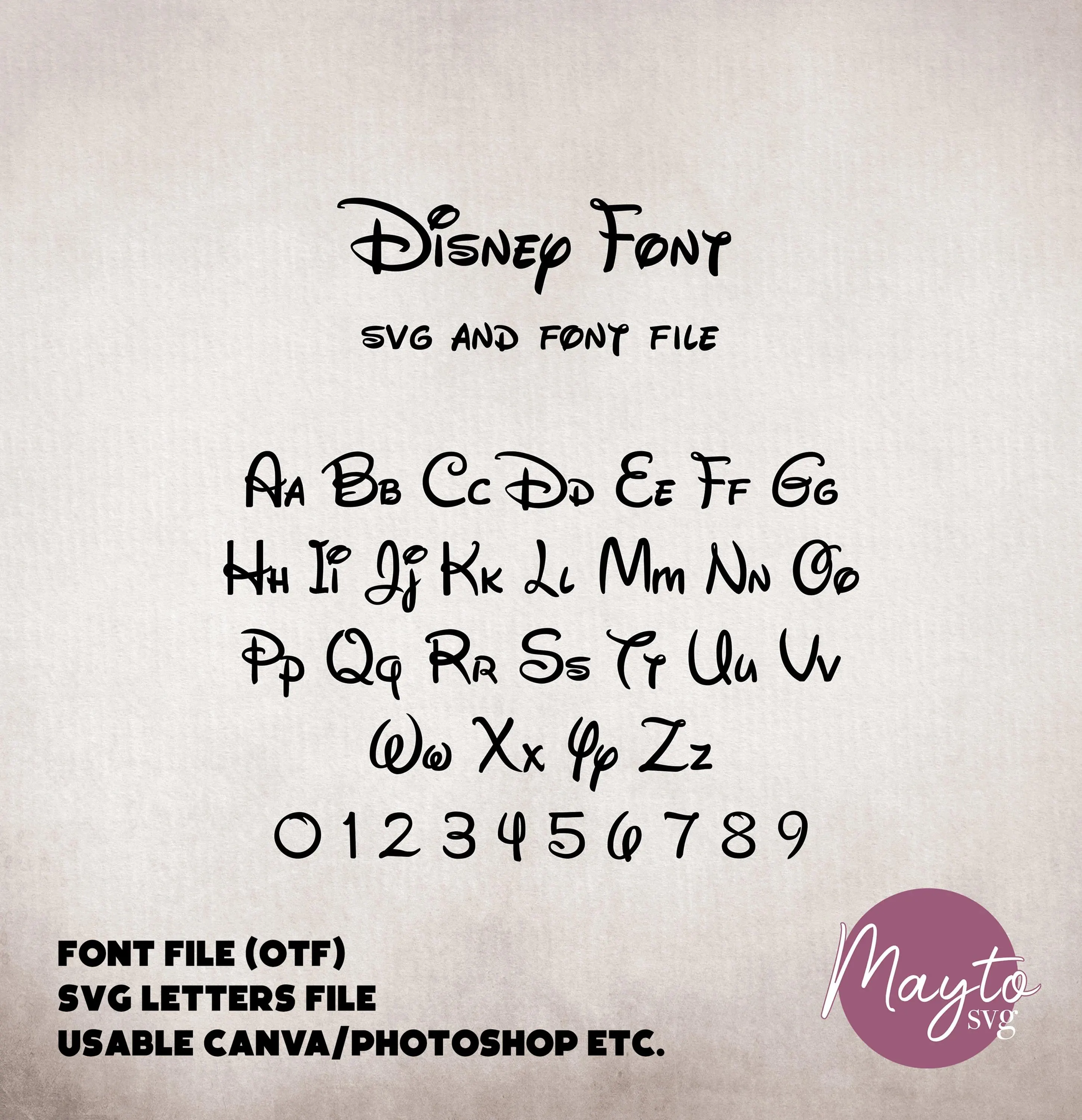 Disney Alphabet Font, Mickey Font SVG Cut File, Editable Font File, Disney Script Font file