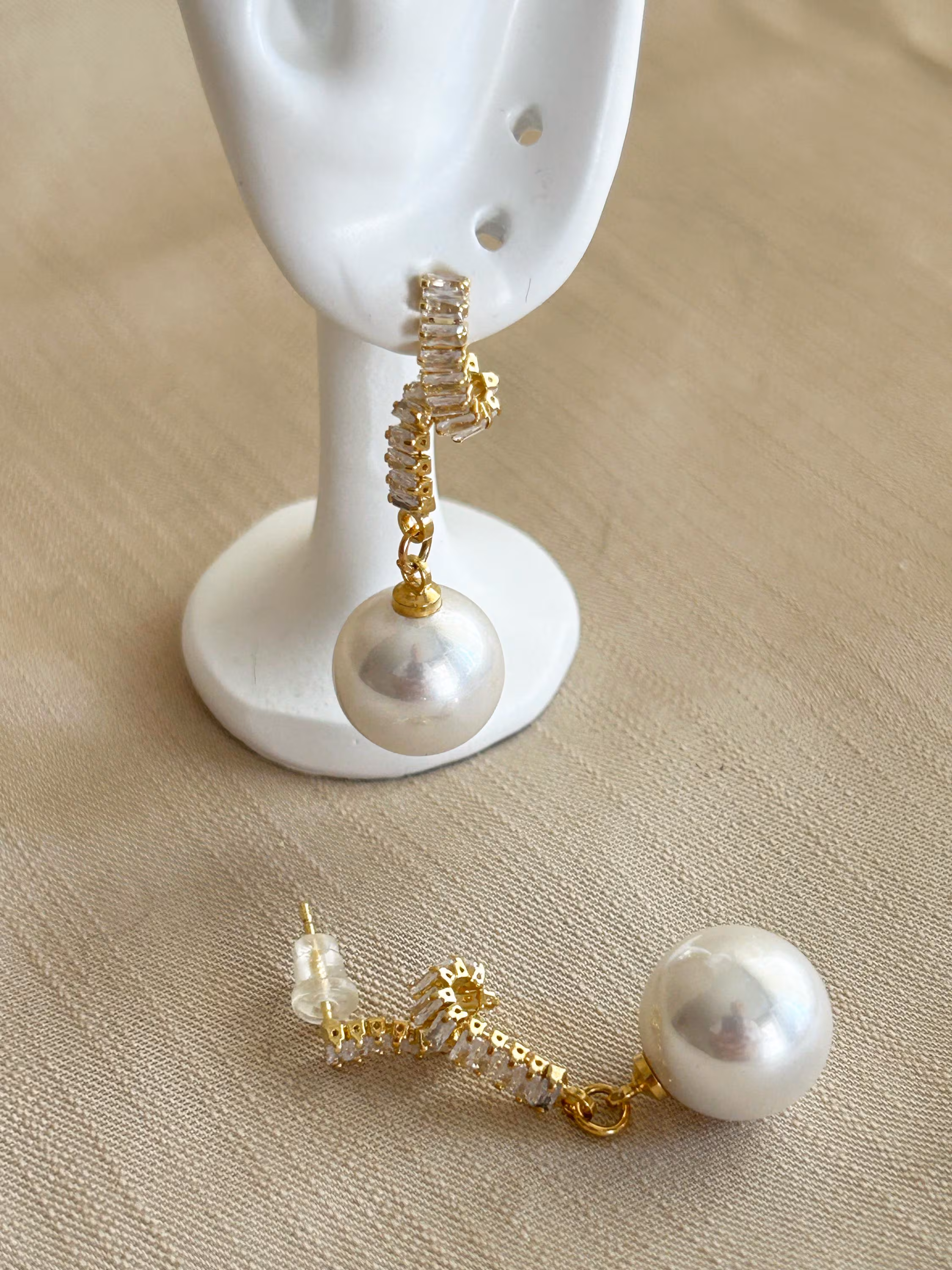 Pearl Dangle Drop Earrings, Gold Zircon, Trendy Steel Earrings
