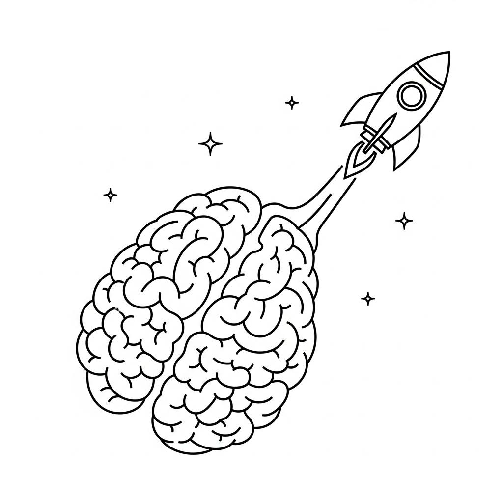 Geometric Rocket Brain Vector | Negative Space, Minimalist Art (Digital Download)