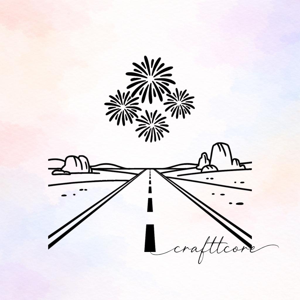 Desert Road Fireworks SVG | Americana Landscape Art, Western Vintage Decor (Digital Download)