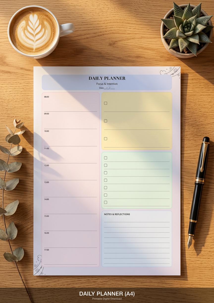 Minimalist Daily Planner | Hourly Schedule, Priority List Printable (Digital Download)