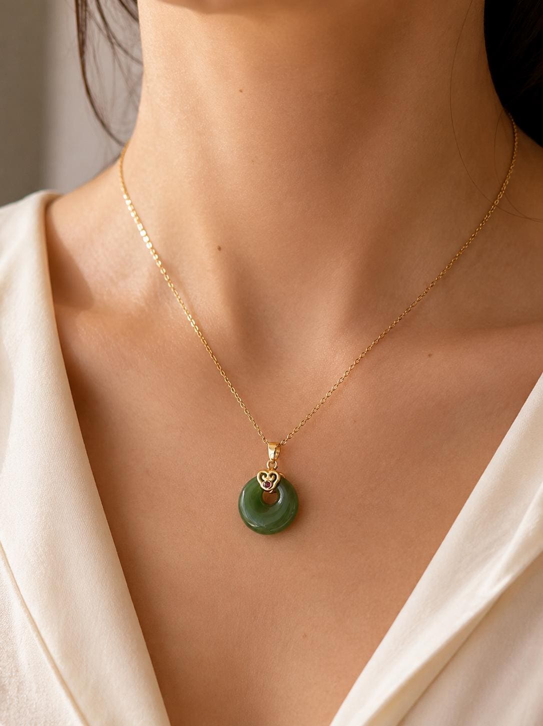 Jade Green Pendant Necklace, Minimal Gold Jewelry, Everyday Necklace for Women