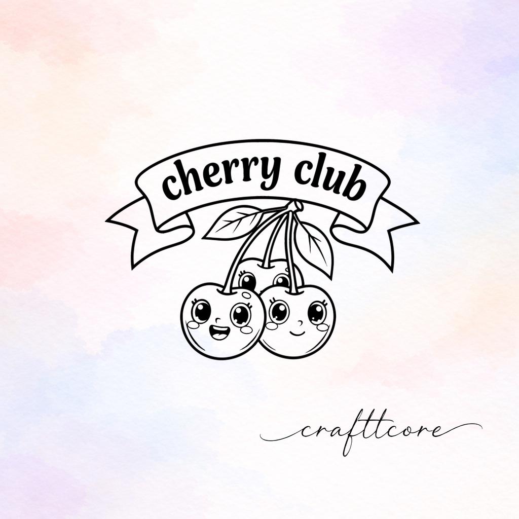 Cherry Club SVG, Retro Monoline Mascot Illustration, Elegant Banner Typography (Digital Download)