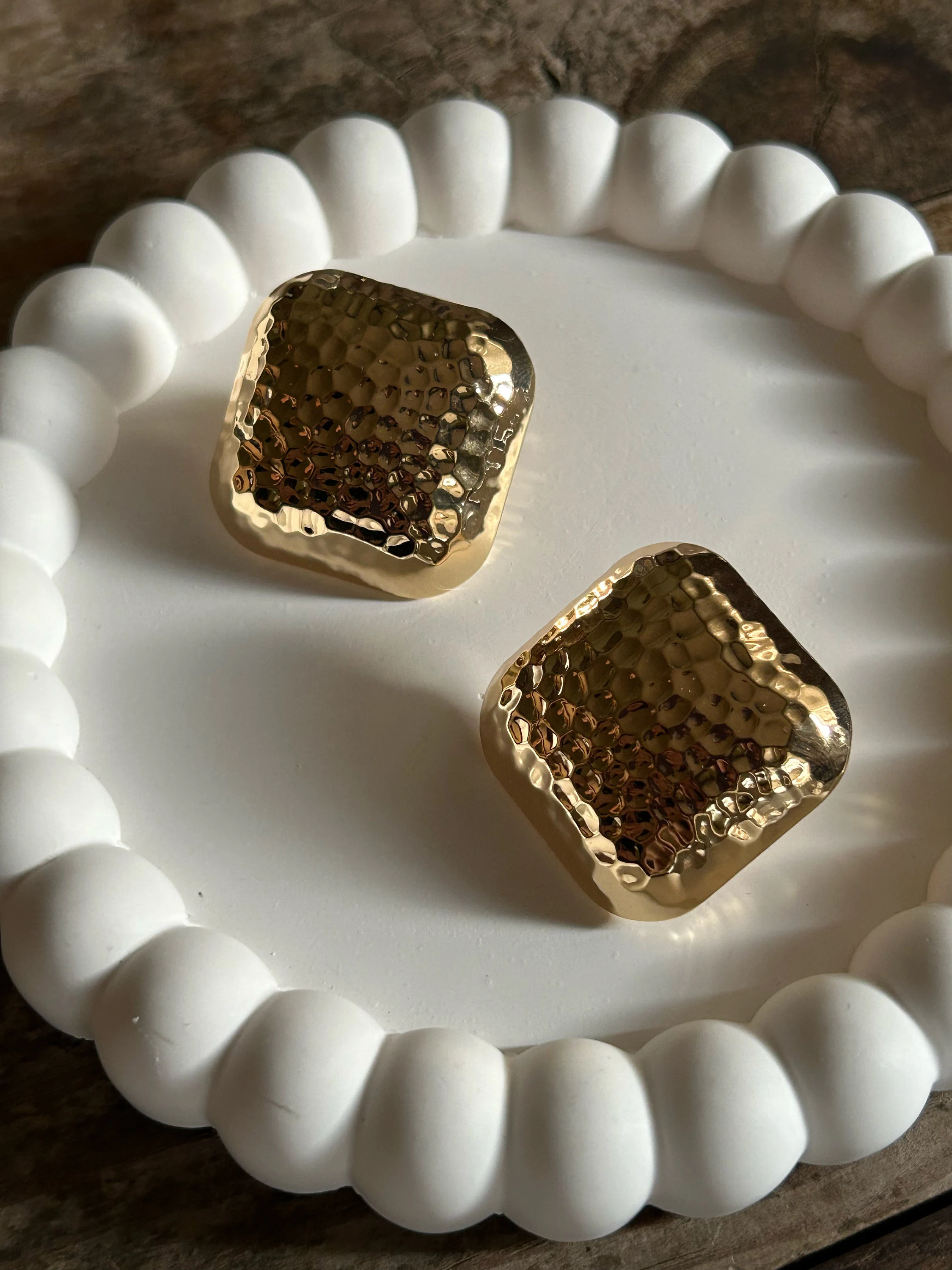 Chunky Hammered Gold Square Earrings, Bold Statement Jewelry