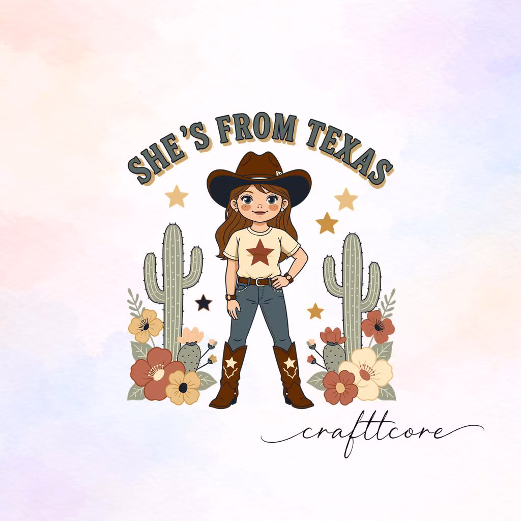 Retro Texas Girl Western Cowboy Boot Clipart (Digital Download)