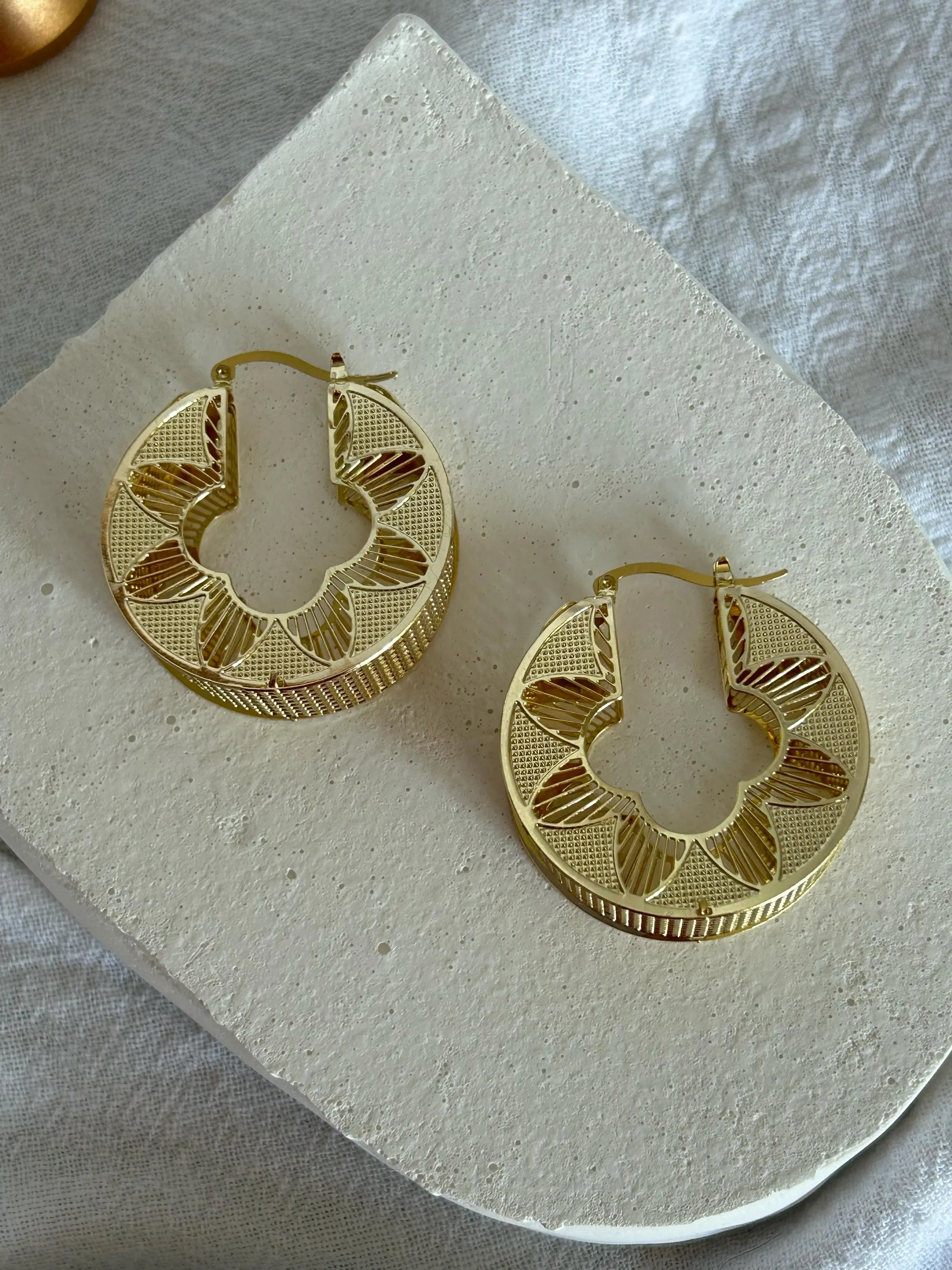 Chunky Gold Hoop Earrings • Statement Hoops • Boho Geometric Earrings • Floral Bold Earrings