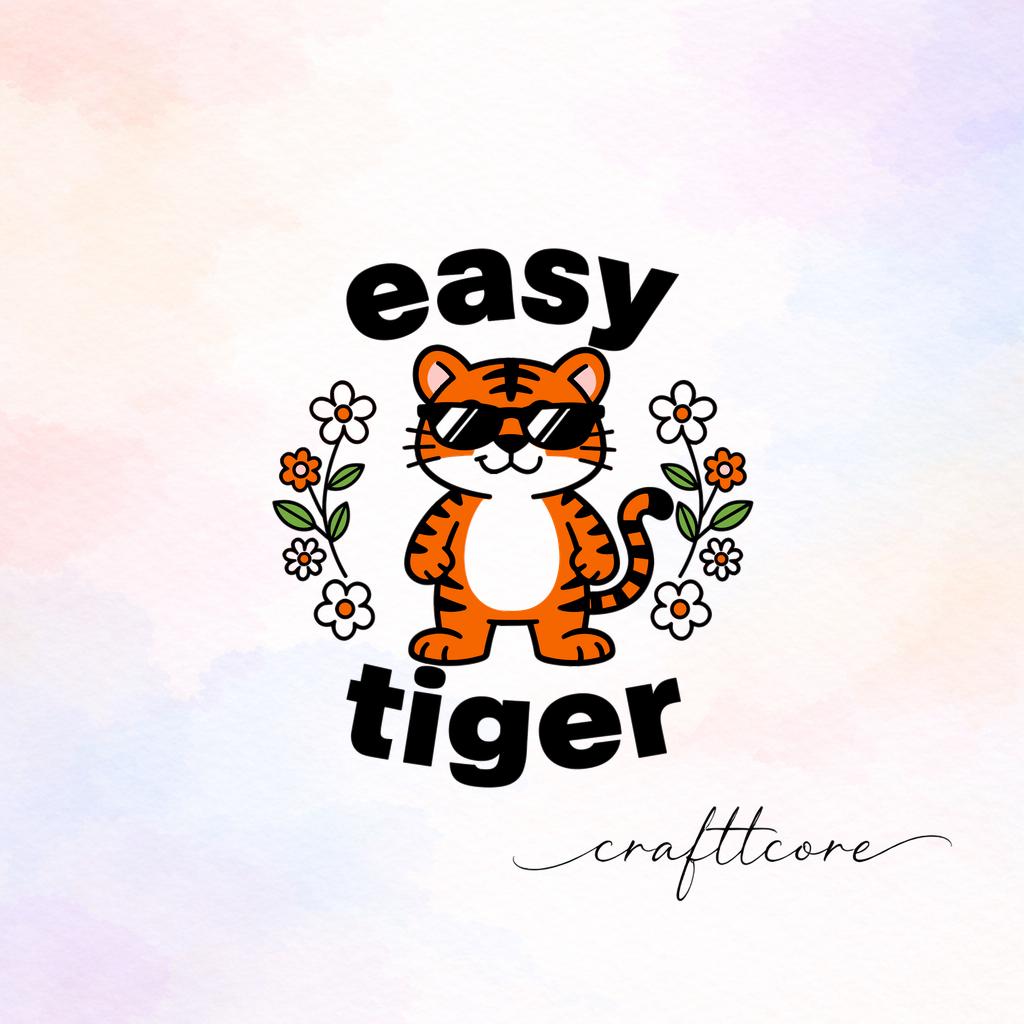 Easy Tiger Mascot SVG PNG, Retro Floral Clipart, Confident Graphic (Digital Download)