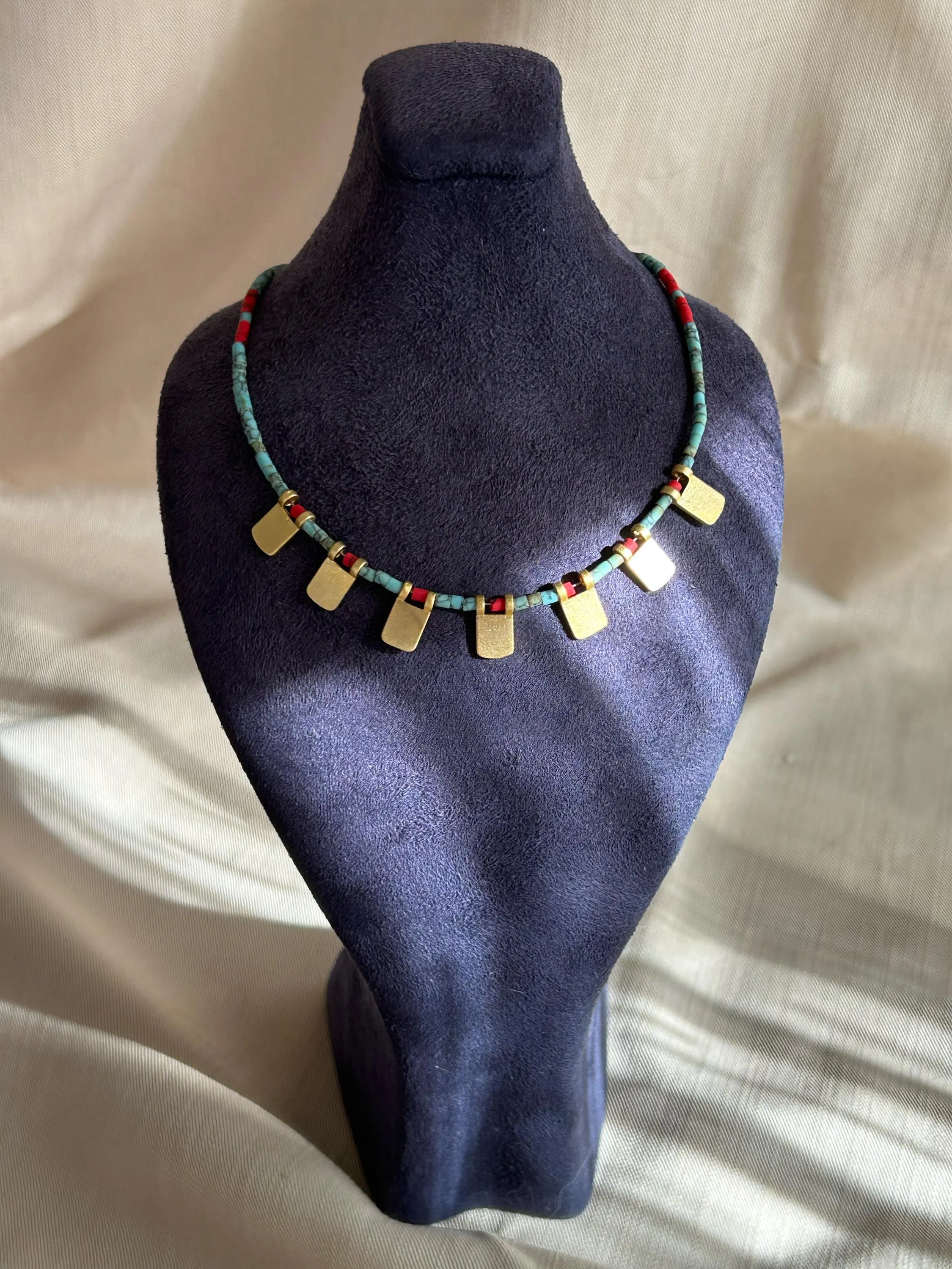 Turquoise Bead Necklace, Summer Necklace, Dainty Necklace, Beaded Necklace, Minimalist Necklace, Gold Bar Necklace