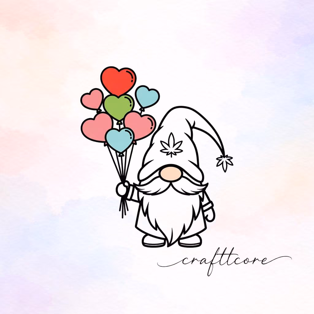Valentine Gnome SVG | Heart Balloons, Marijuana Leaf Detail (Digital Download)