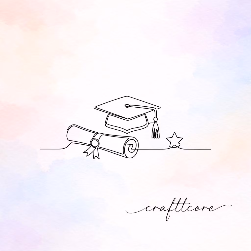 Graduation Cap SVG | Minimalist Line Art, Diploma, Star (Digital Download)