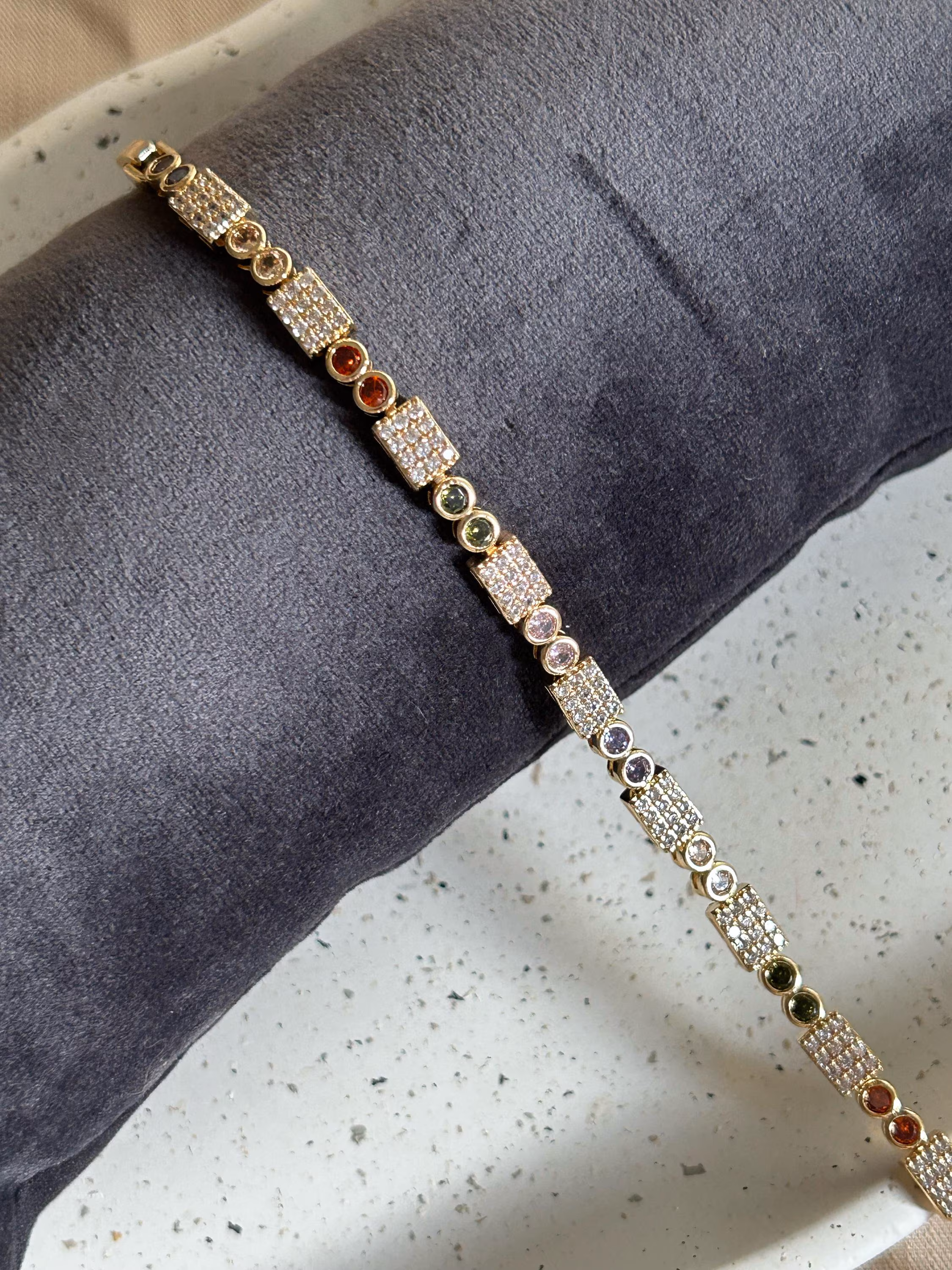 Gold Zircon Beaded Bar Bracelet, Retro Style