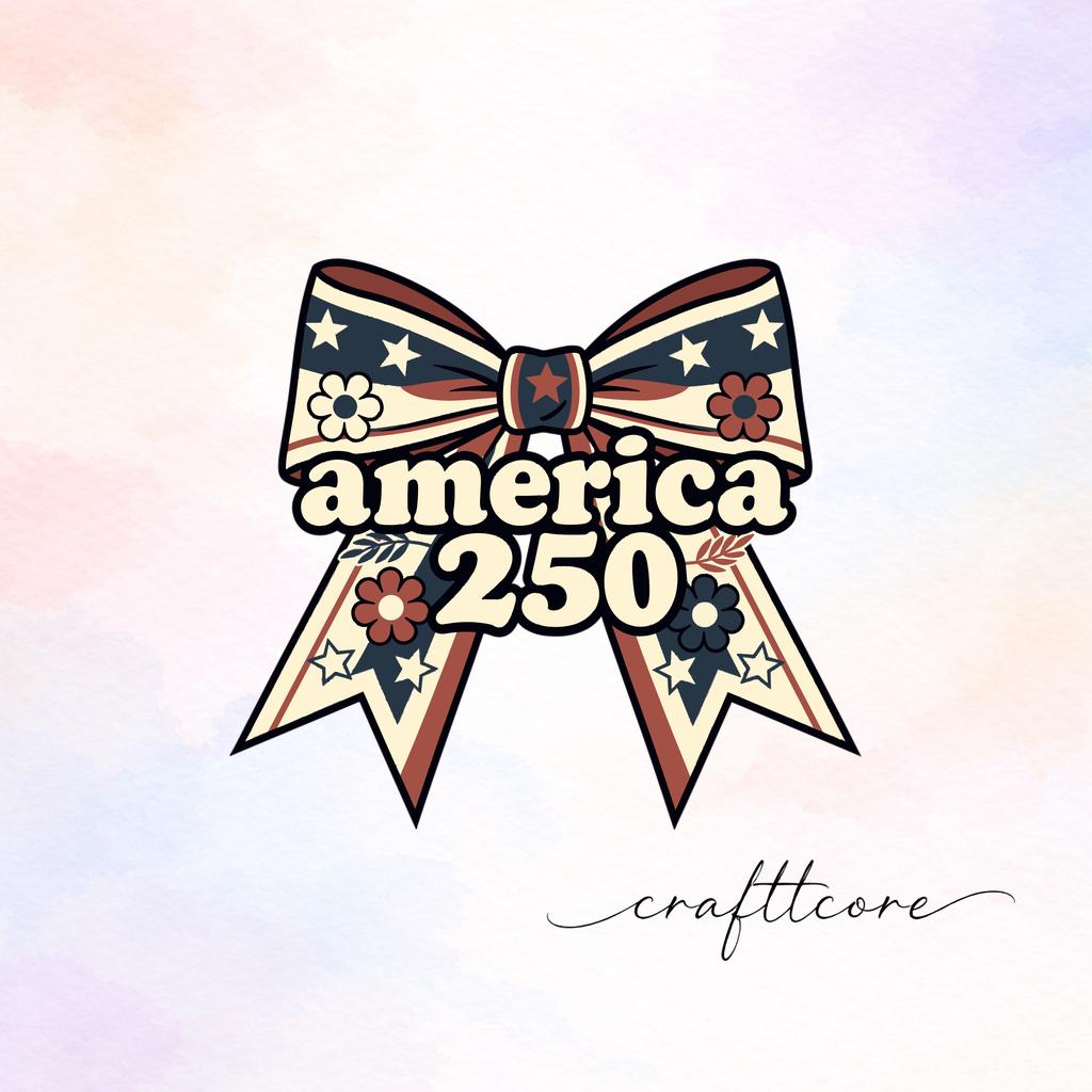 America 250 Retro Patriotic Bow SVG, Mid Century Stars Flowers (Digital Download)
