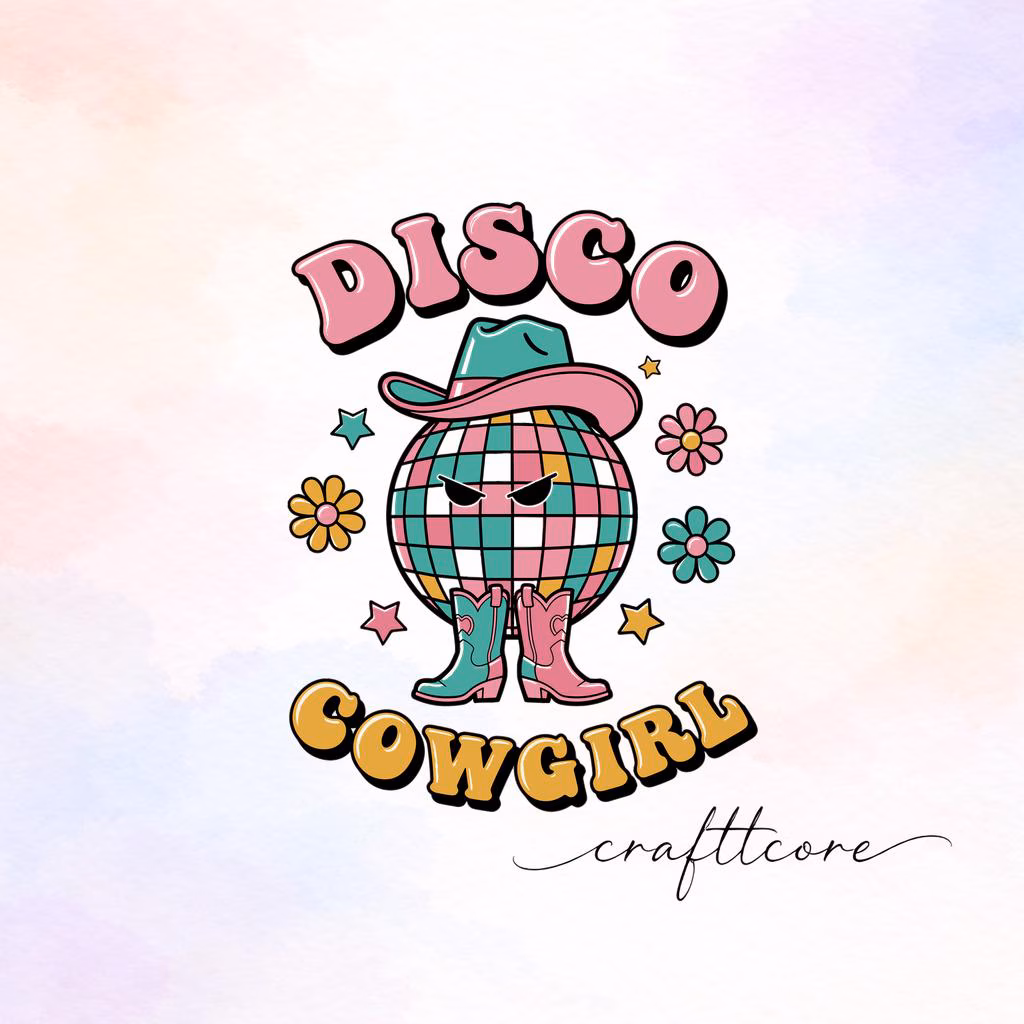 Retro Disco Cowgirl SVG, Mid Century Hat Boots Art (Digital Download)