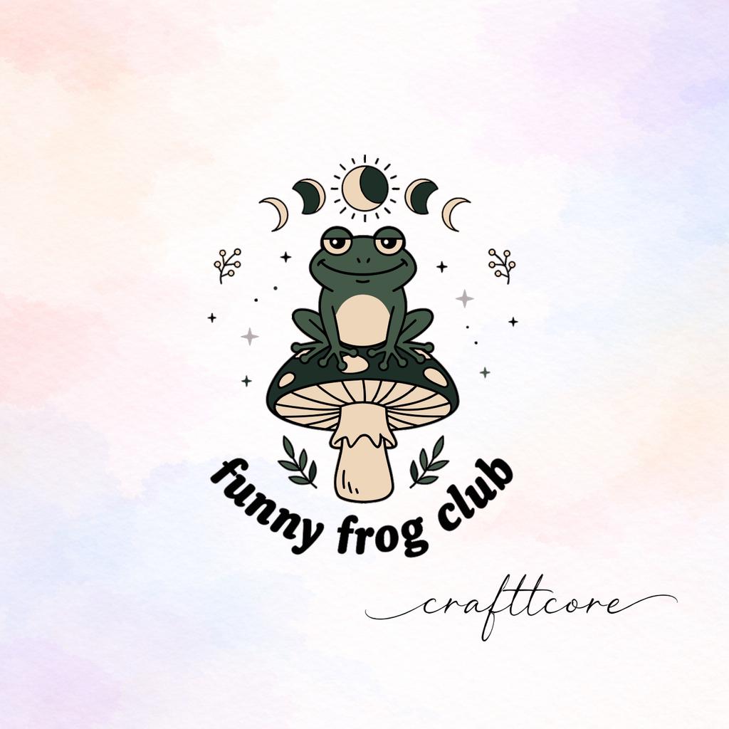 Funny Frog Club SVG | Boho Celestial, Retro Cartoon Design (Digital Download)