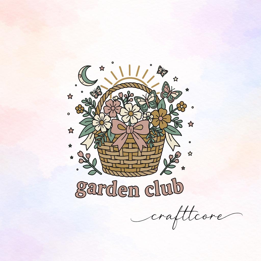 Garden Club Celestial Floral SVG, Boho Flower Basket Vector Art (Digital Download)
