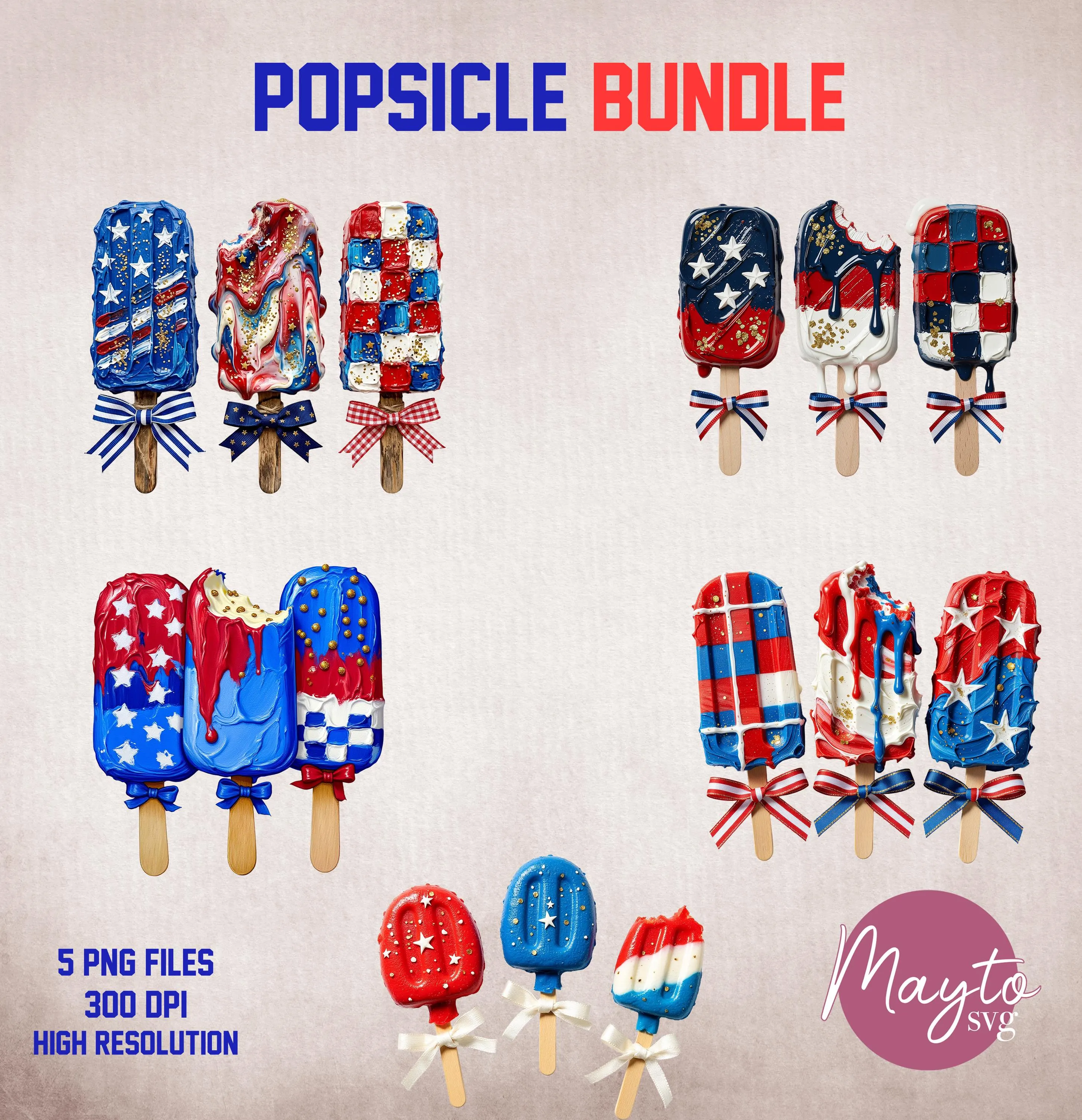 Patriotic Popsicle Png BUNDLE, 4th of July Ice Cream, Coquette America, Independence Day Dessert Design, Sublimation File, Summer Shirt Png
