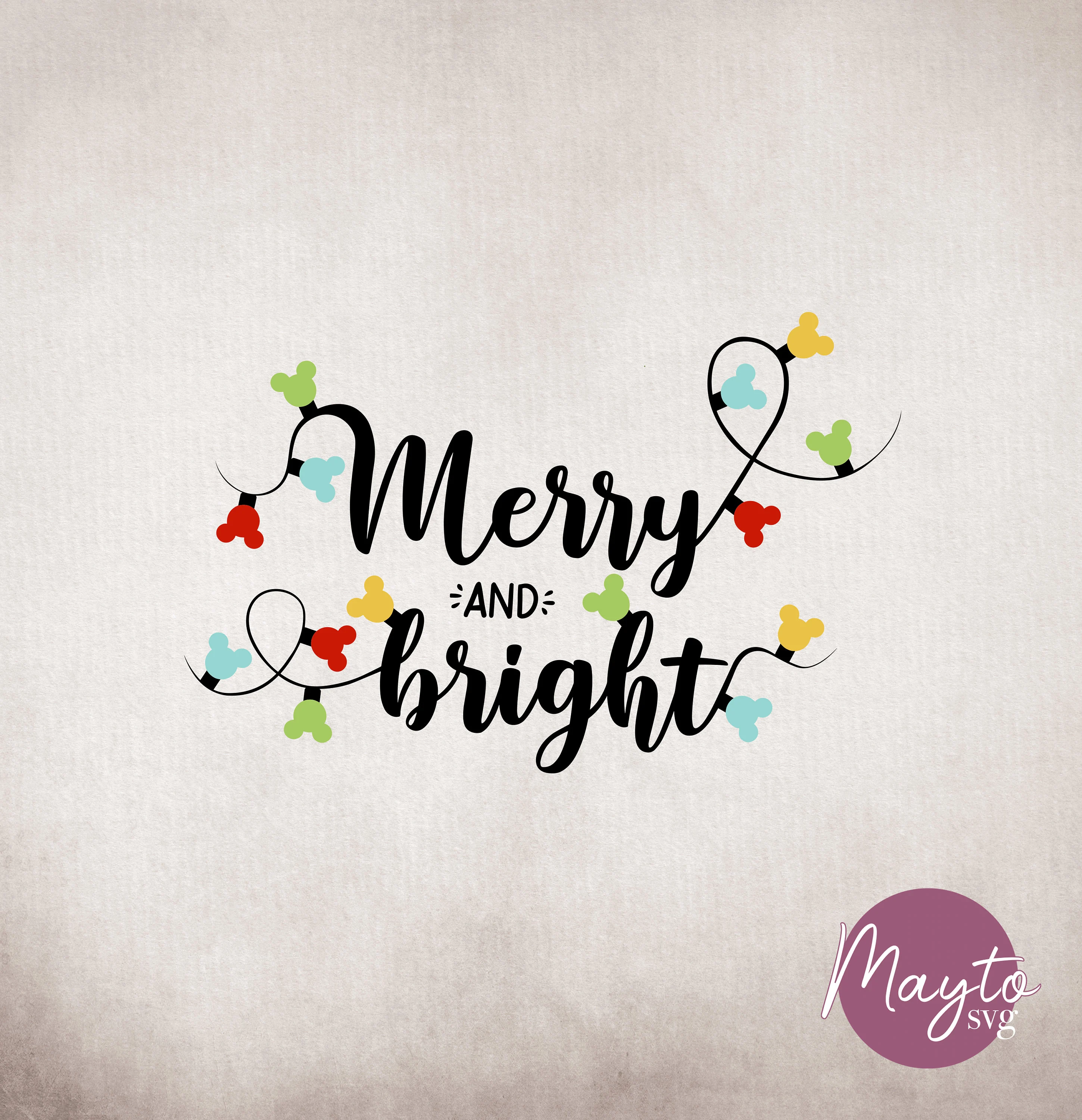 Merry and Bright Christmas Lights Mouse SVG: Family Design (Digital)