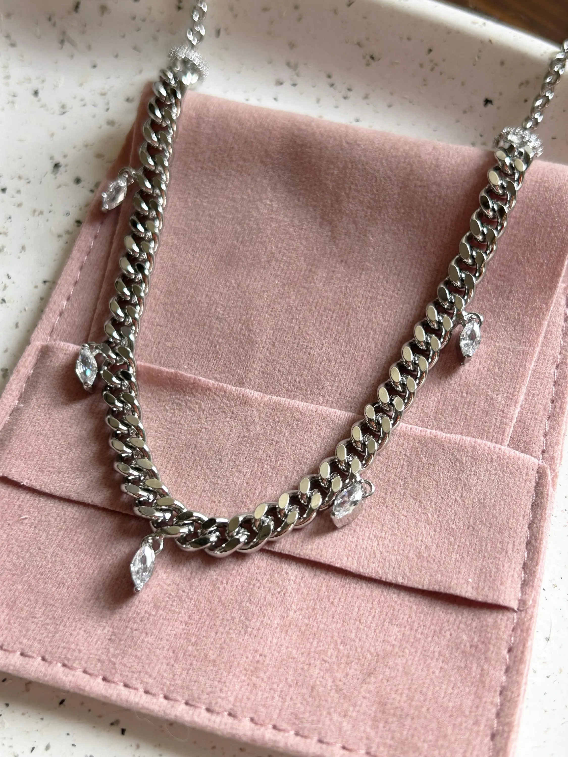 Chain Silver Necklace Marquise Diamond, Chain Necklace, Silver Necklace, Trendy Necklace, Marquise Necklace, Dainty Necklace, Gift For Her