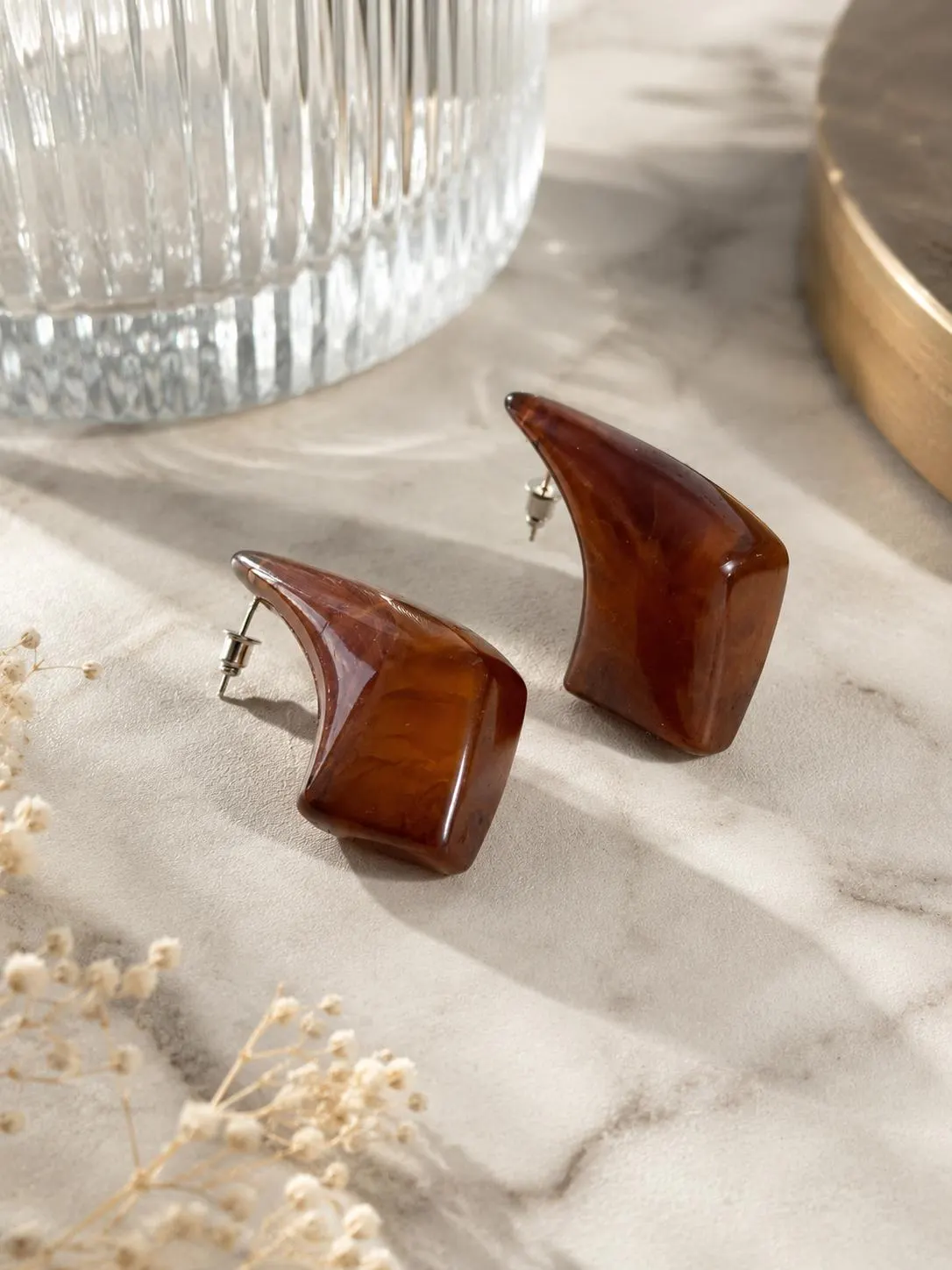 Amber Resin Geometric Statement Earrings • Lightweight Retro Marbled Jewelry