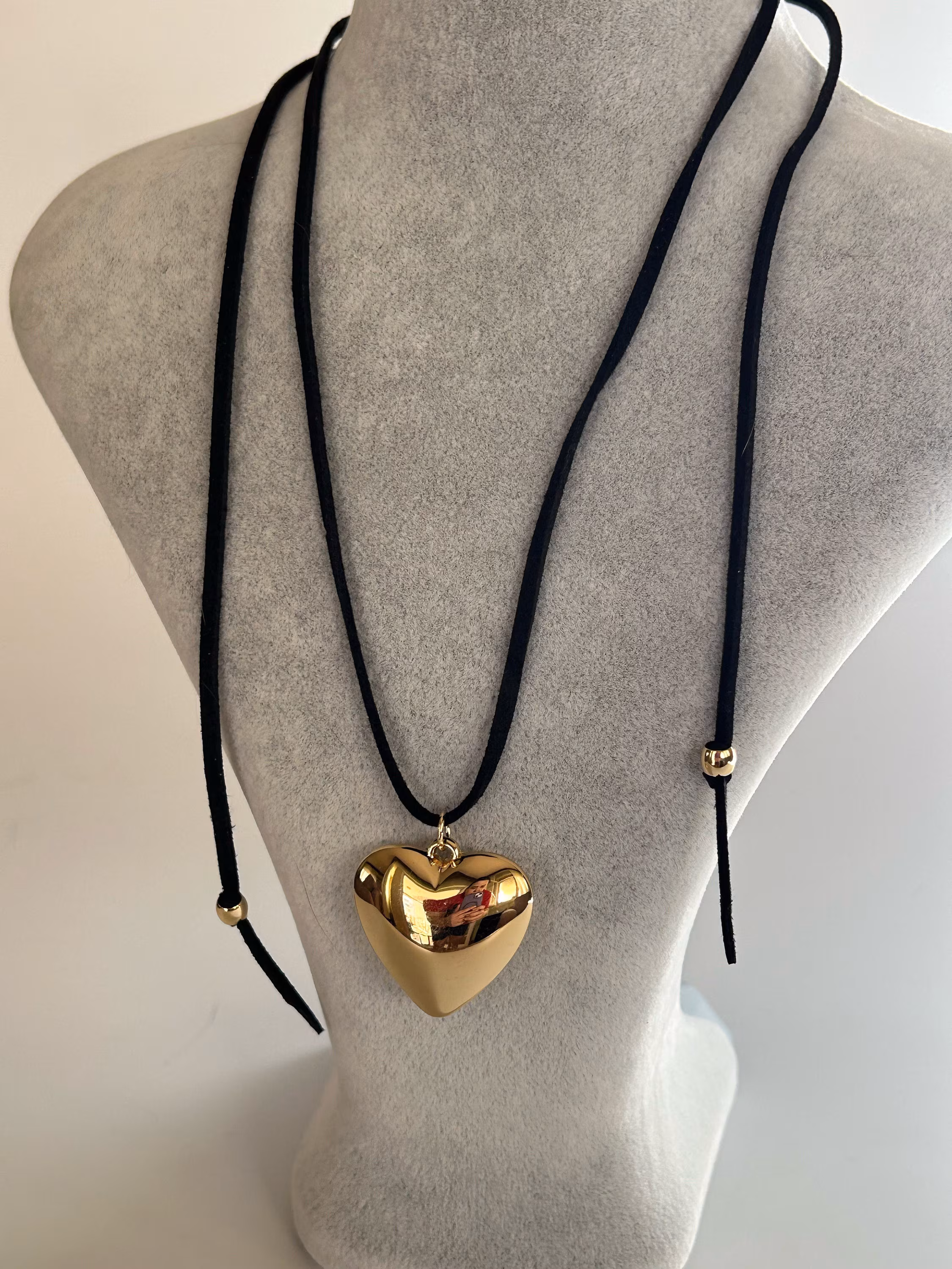 Gold Dome Heart Pendant Necklace, Stainless Steel Gold Pendant Necklace, Gold Heart Necklace, Bold Heart Shape Charm Necklace, Gift For Her