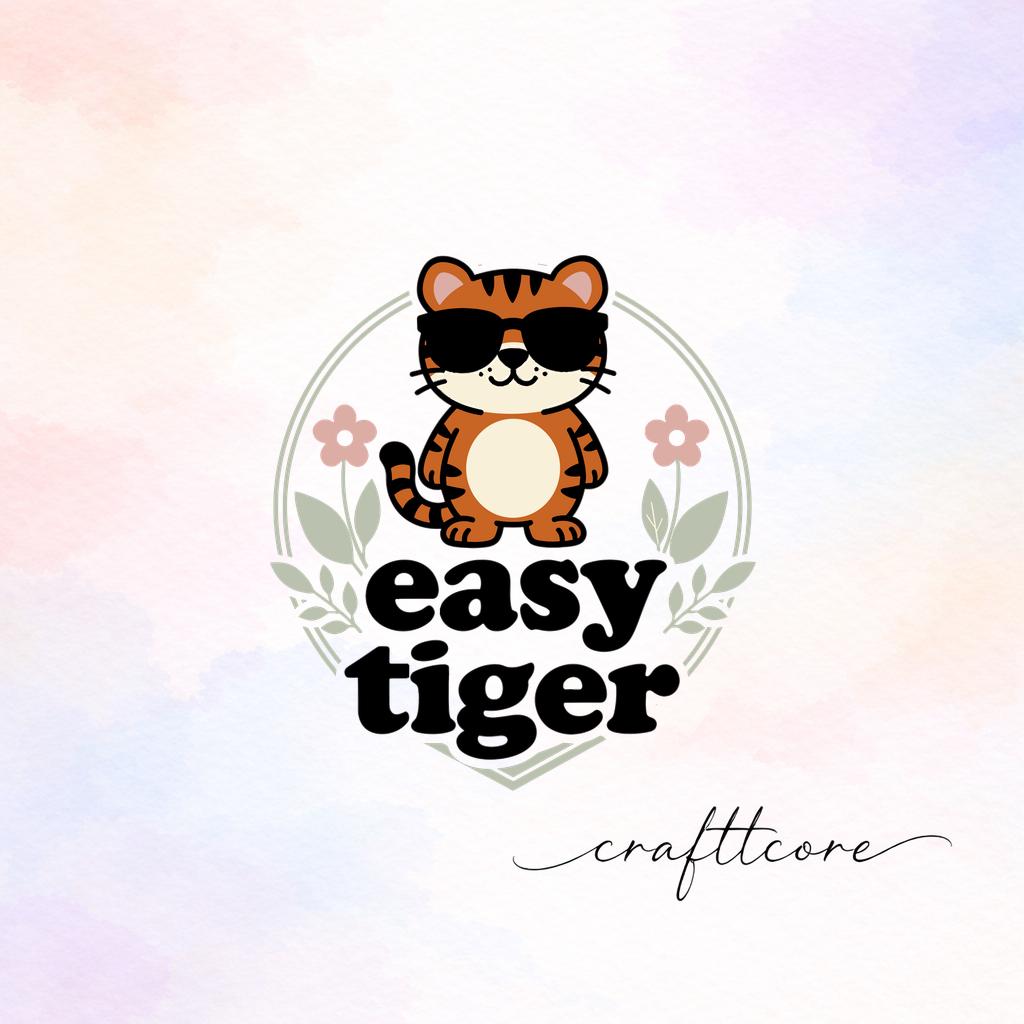 Easy Tiger Emblem SVG, Retro Mascot Badge, Flat Illustration Graphic (Digital Download)