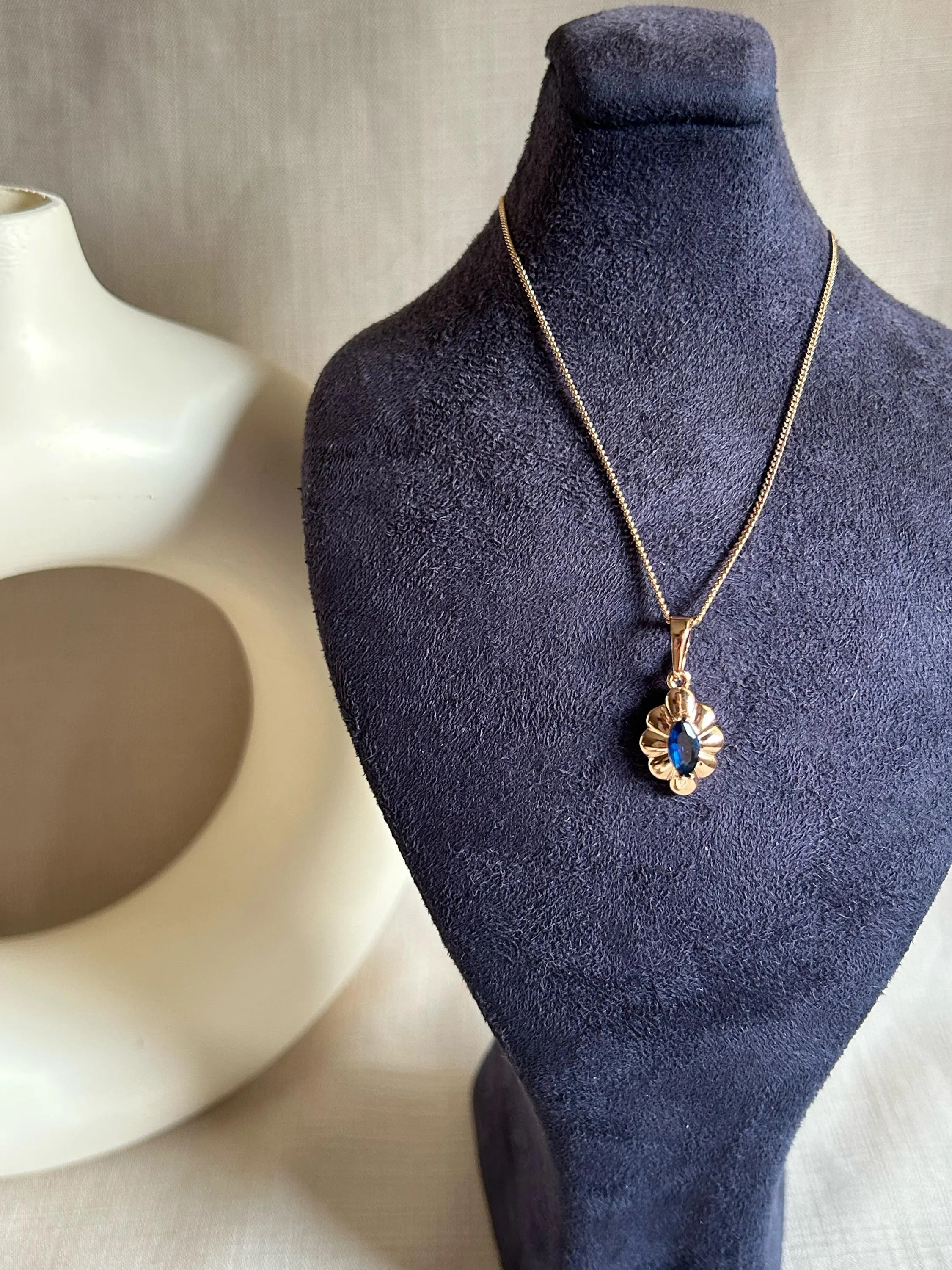 Gold Tiny Necklace, Dainty Necklace, Gold Blue Flower Pendant Necklace, Pendant Necklace, Perfect Everyday Necklace, Petite Necklace
