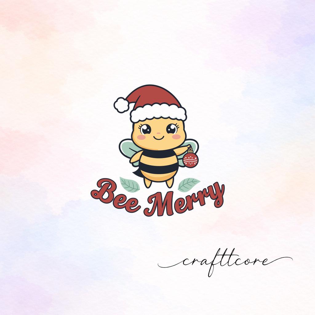 Bee Merry Christmas Clipart, Bumblebee Santa Hat Ornament PNG (Digital Download)