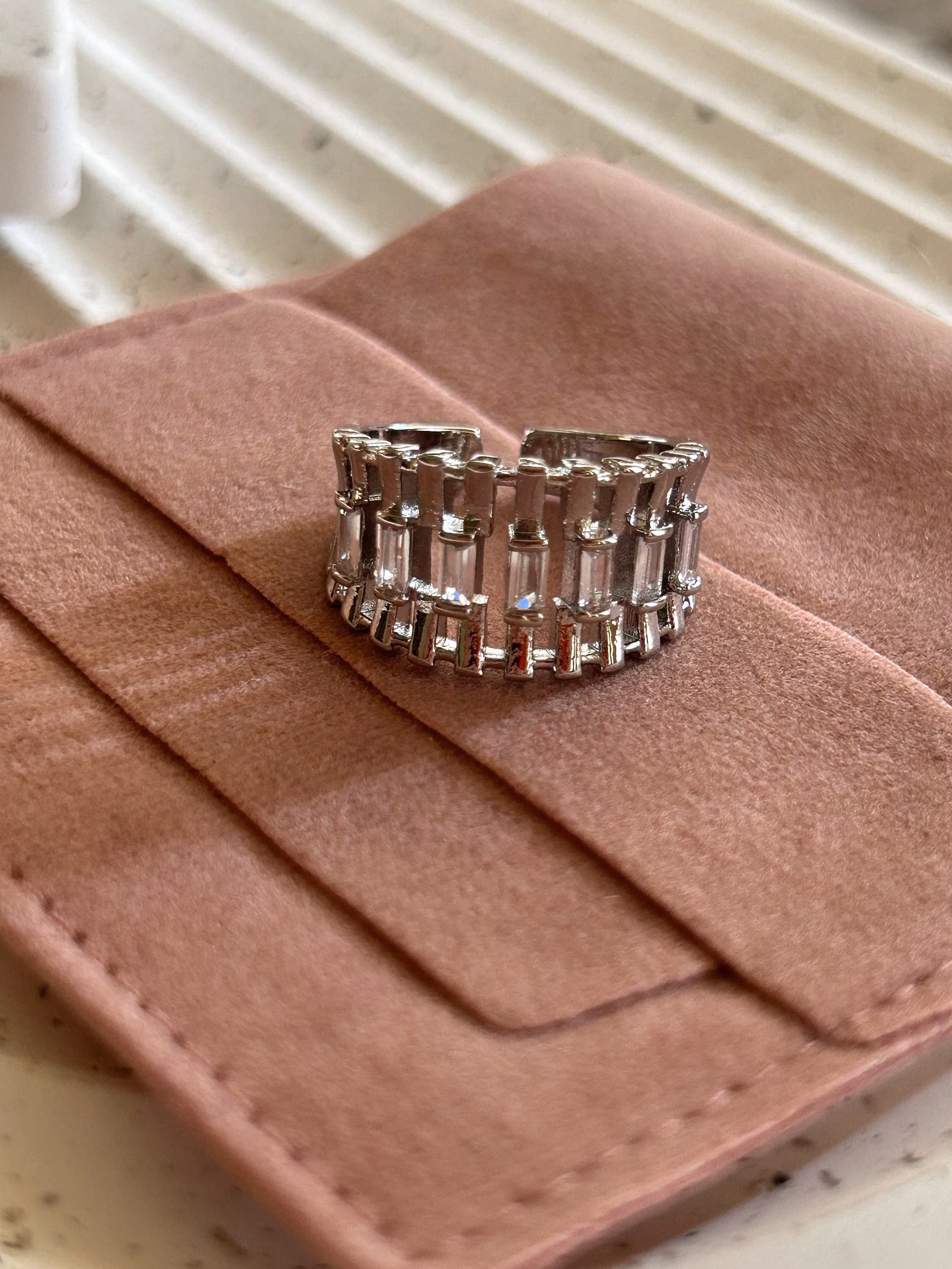 Baguette Zircon Ring • Adjustable Silver Ring • Crystal Statement Ring • Modern Jewelry • Gift for Her