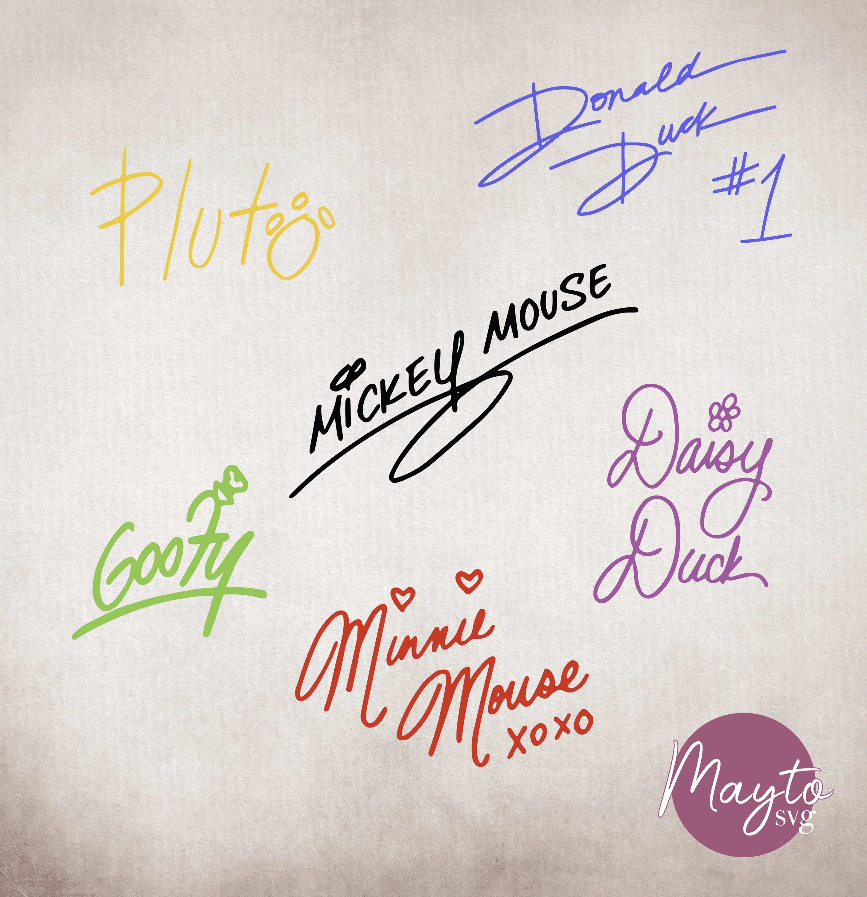 Character Autograph SVG: Mouse Friends Signatures (Digital Download)