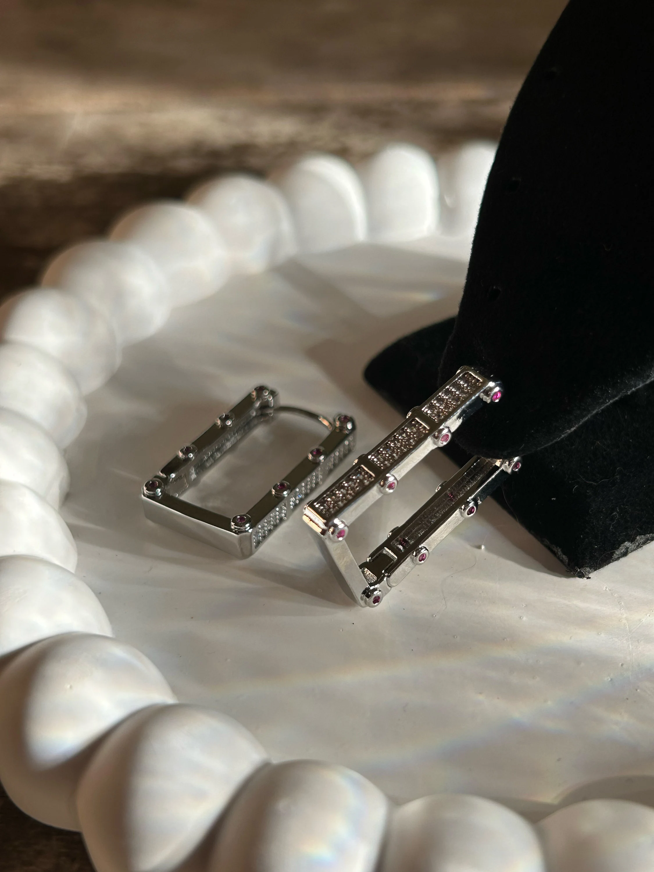 Rectangle Zircon Hoop Earrings, Silver Minimalist Trendy Earrings