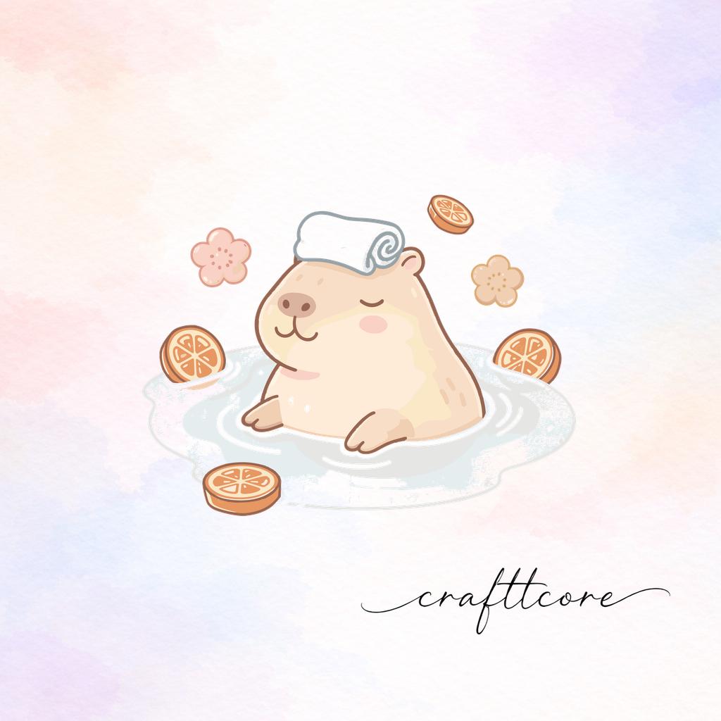 Watercolor Capybara Hot Spring Clipart, Kawaii Animal PNG, Nursery Art (Digital Download)