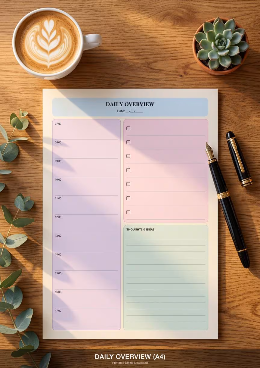 Minimalist Daily Planner | Time Blocking Schedule, Productivity Checklist (Digital Download)