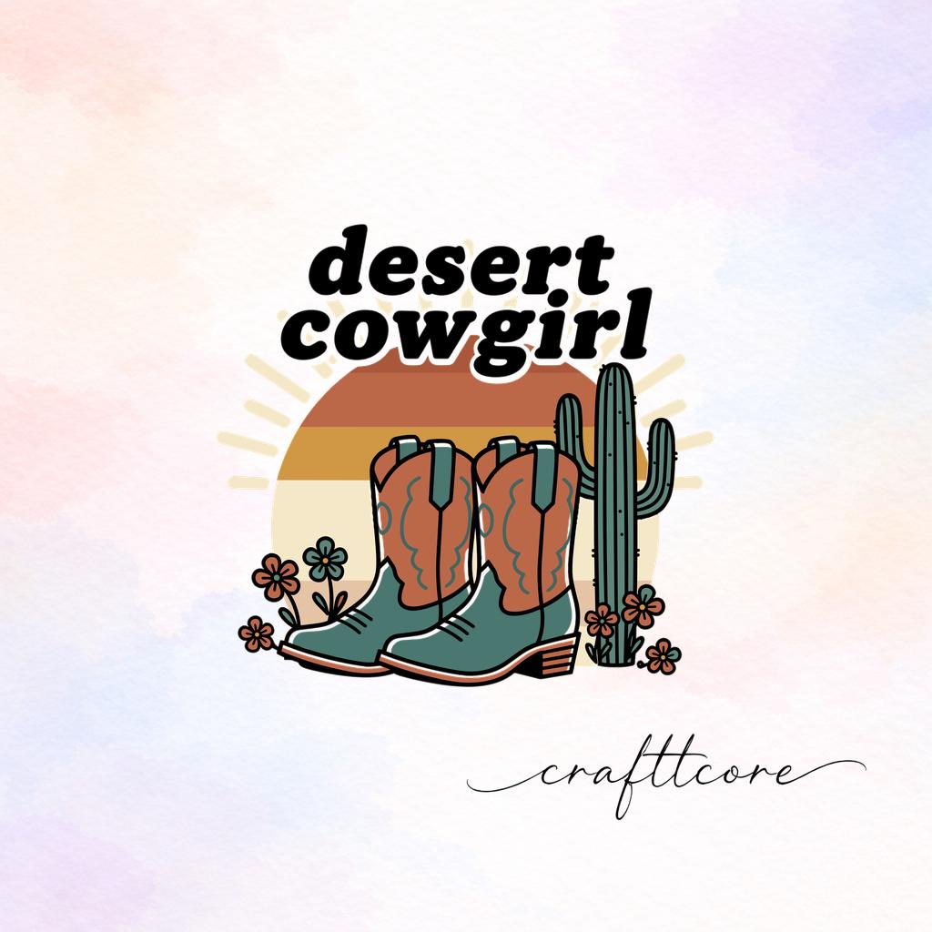 Desert Cowgirl SVG, Retro Boots Cactus Sunset Clipart (Digital Download)